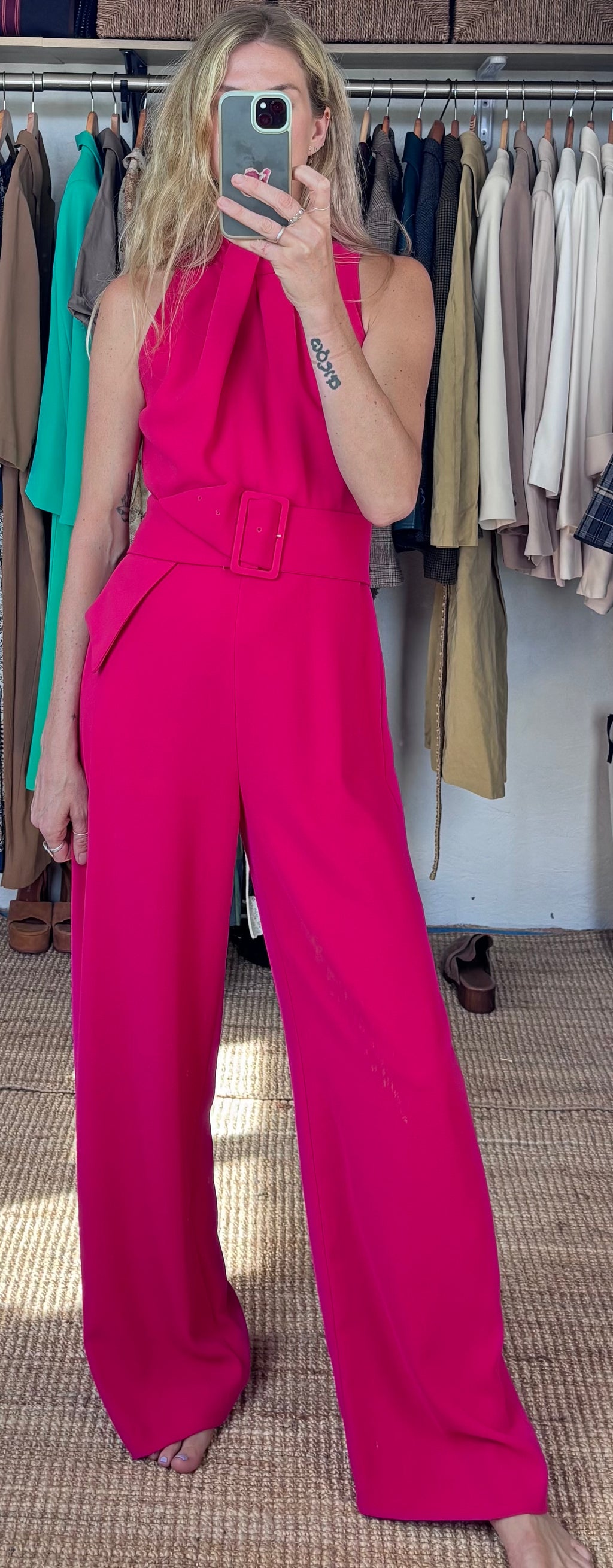 Zara Pink Sleeveless Belted High Neck Wide Leg Jumpsuit 70’s Inspired