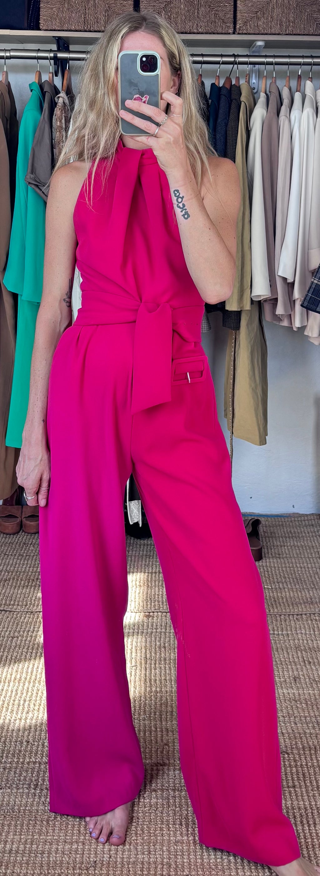 Zara Pink Sleeveless Belted High Neck Wide Leg Jumpsuit 70’s Inspired