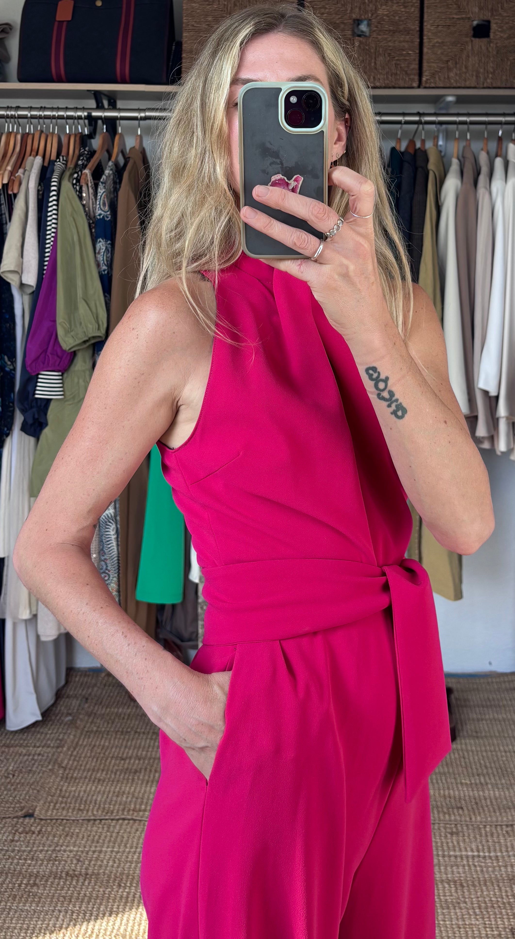 Zara Pink Sleeveless Belted High Neck Wide Leg Jumpsuit 70’s Inspired