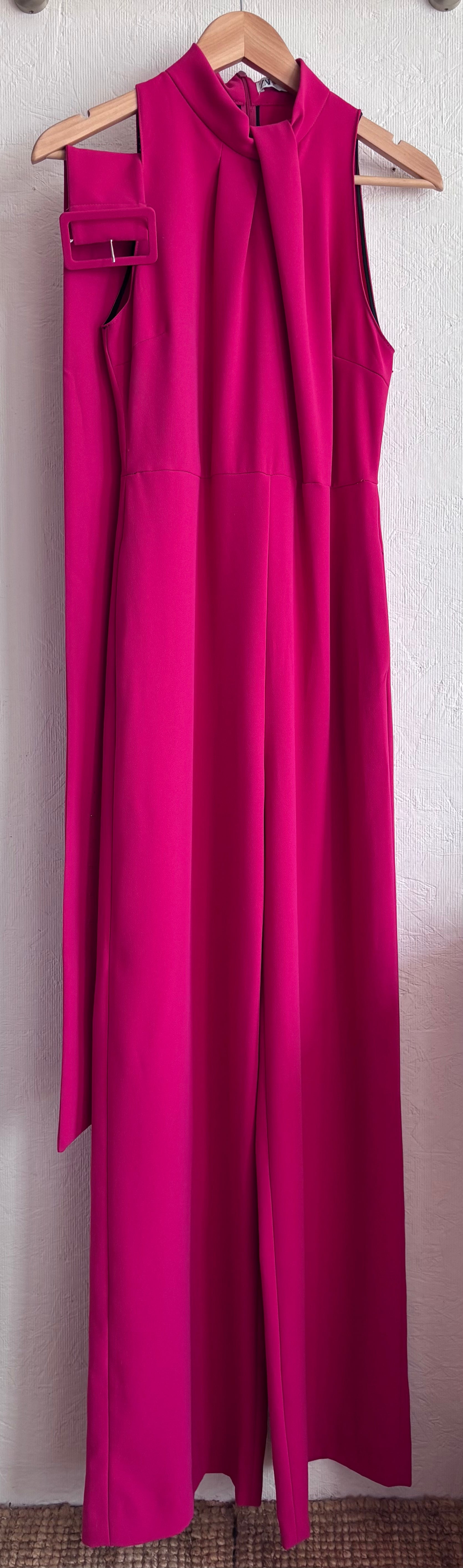 Zara Pink Sleeveless Belted High Neck Wide Leg Jumpsuit 70’s Inspired