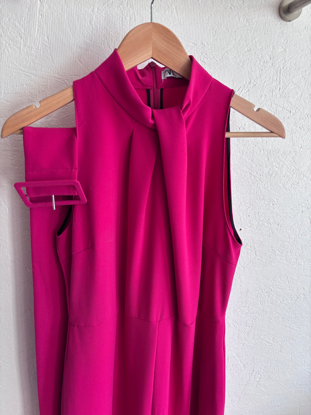 Zara Pink Sleeveless Belted High Neck Wide Leg Jumpsuit 70’s Inspired