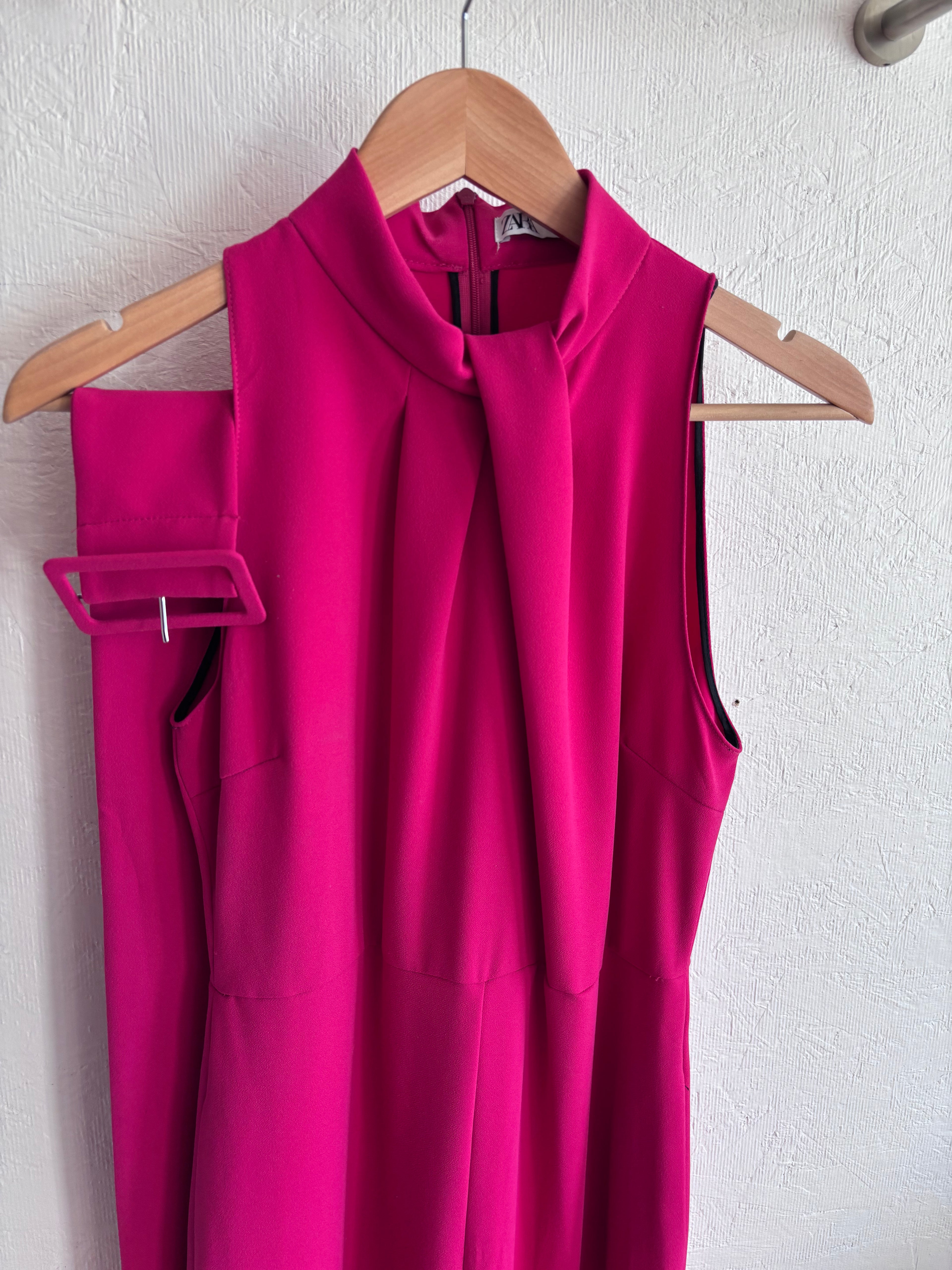 Zara Pink Sleeveless Belted High Neck Wide Leg Jumpsuit 70’s Inspired