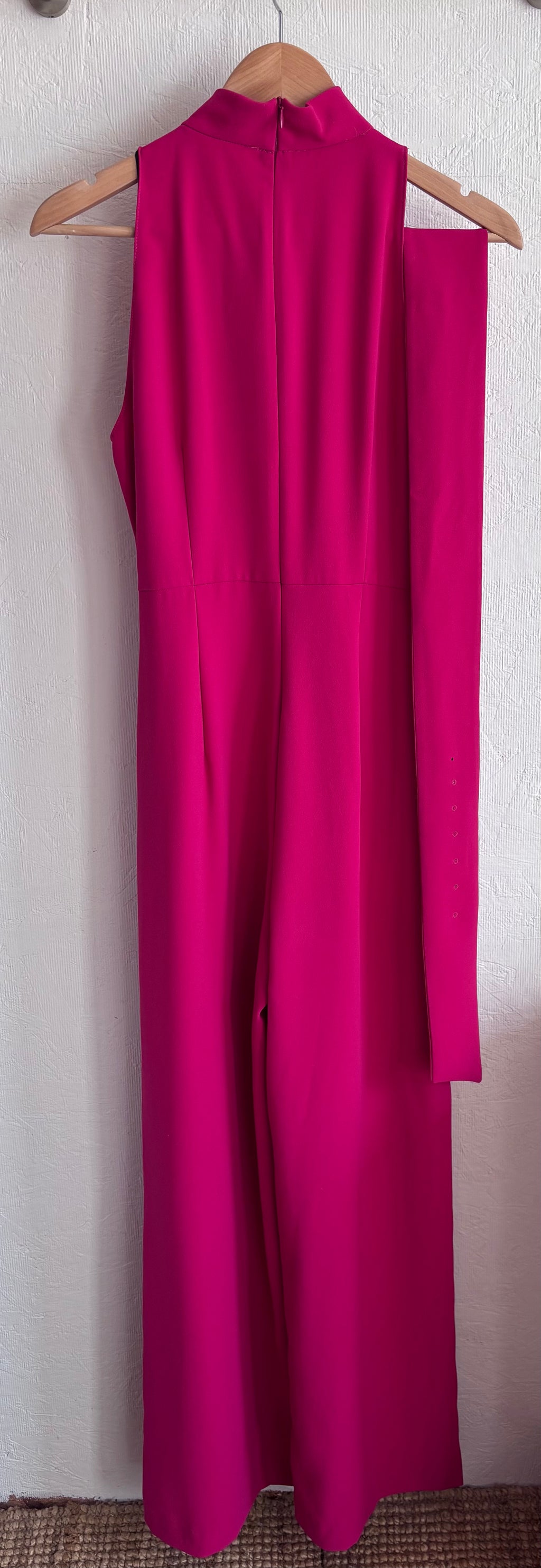 Zara Pink Sleeveless Belted High Neck Wide Leg Jumpsuit 70’s Inspired