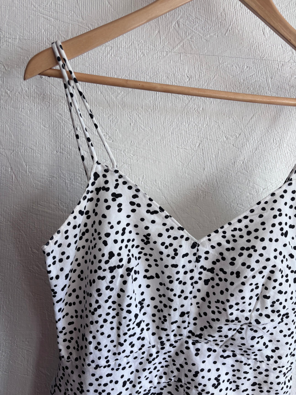 REISS Brinley Cotton Linen Micro Polka Dot Spaghetti Strap Playsuit Romper