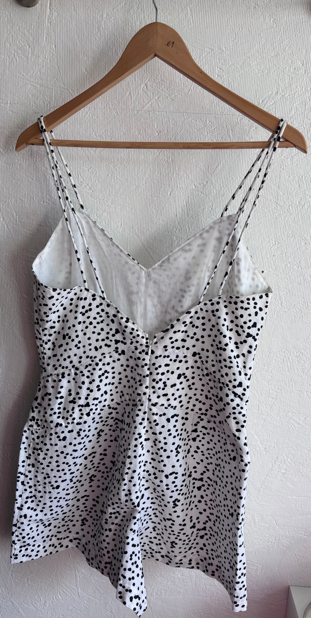 REISS Brinley Cotton Linen Micro Polka Dot Spaghetti Strap Playsuit Romper
