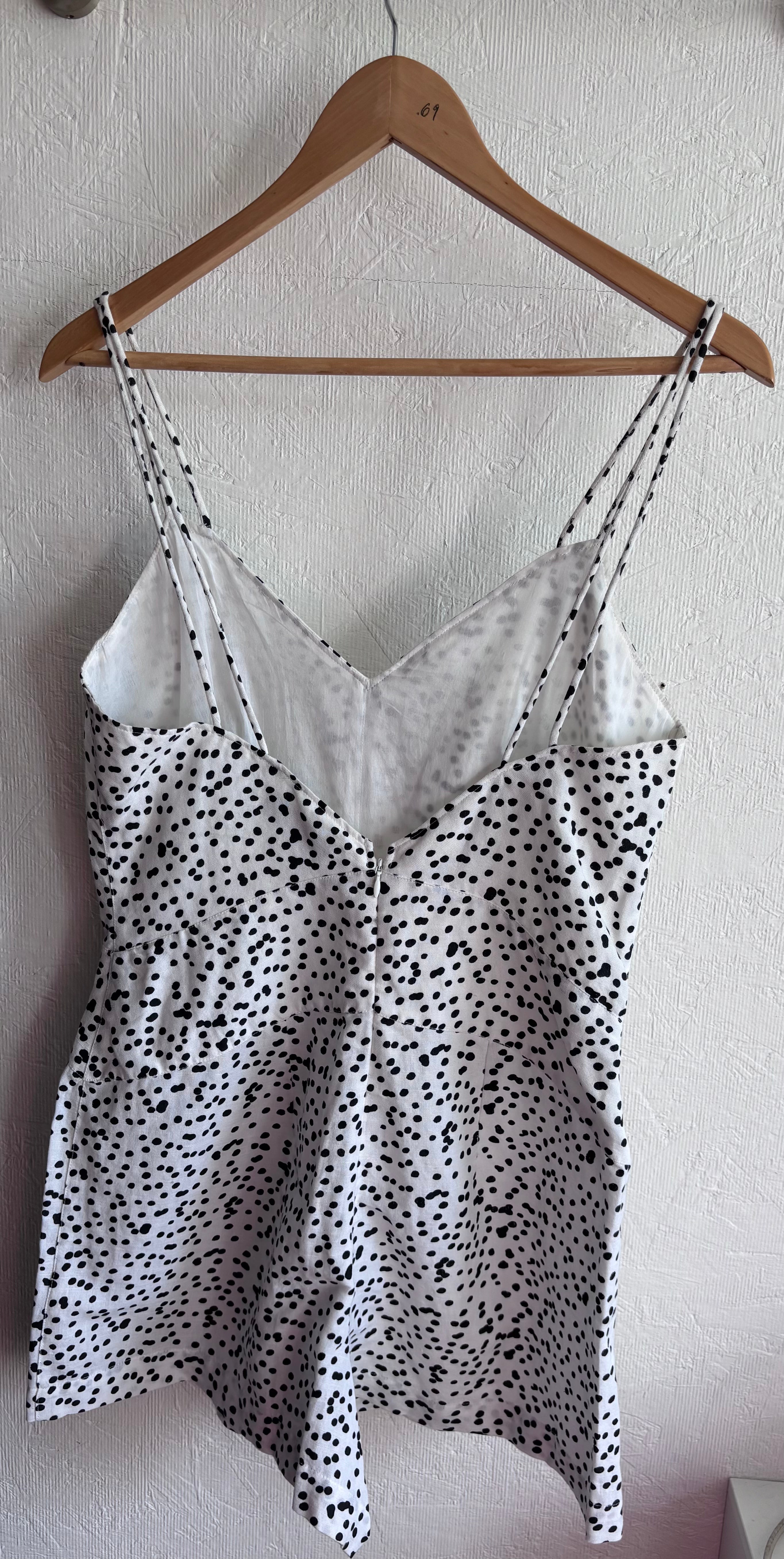 REISS Brinley Cotton Linen Micro Polka Dot Spaghetti Strap Playsuit Romper