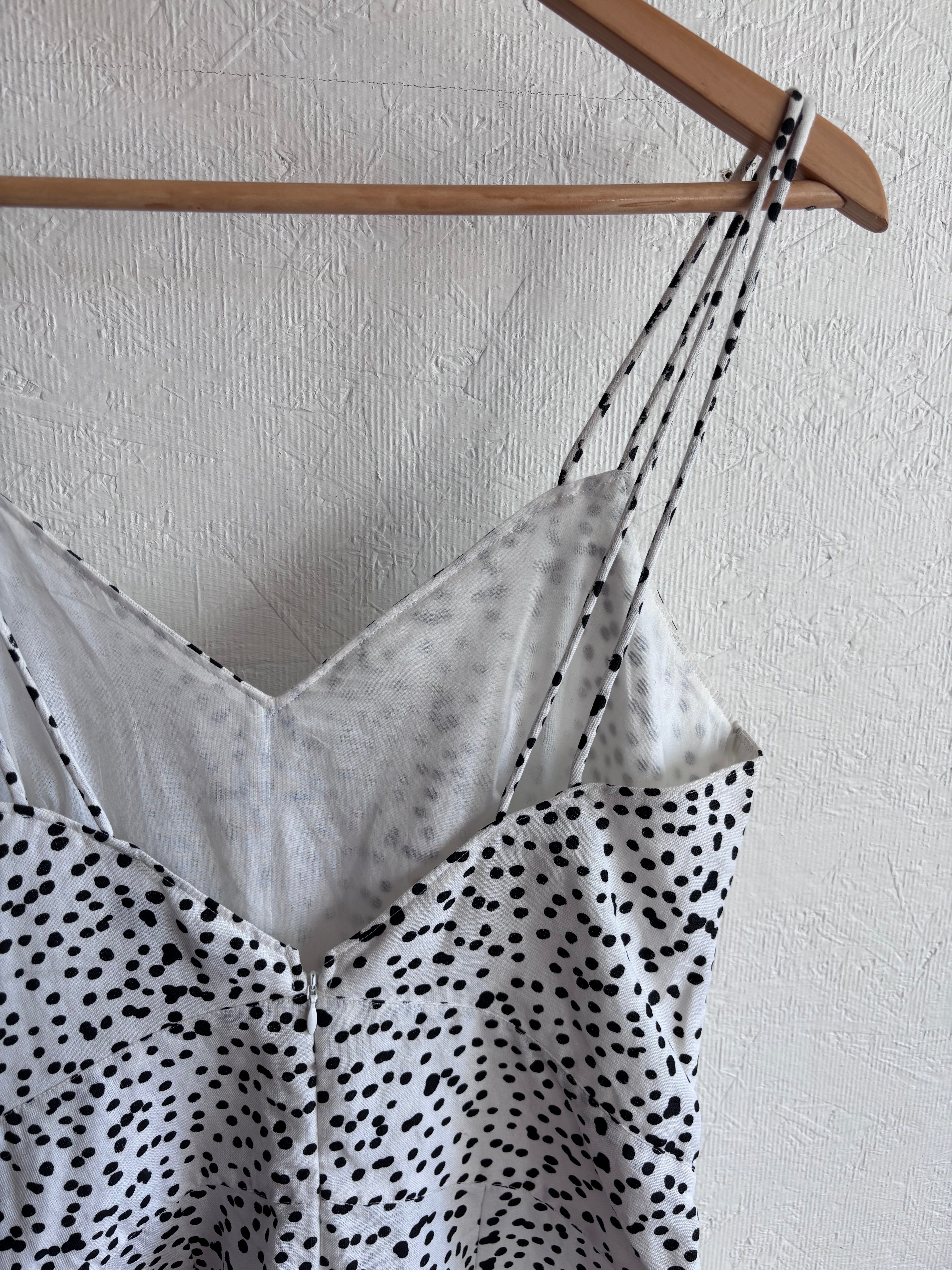 REISS Brinley Cotton Linen Micro Polka Dot Spaghetti Strap Playsuit Romper