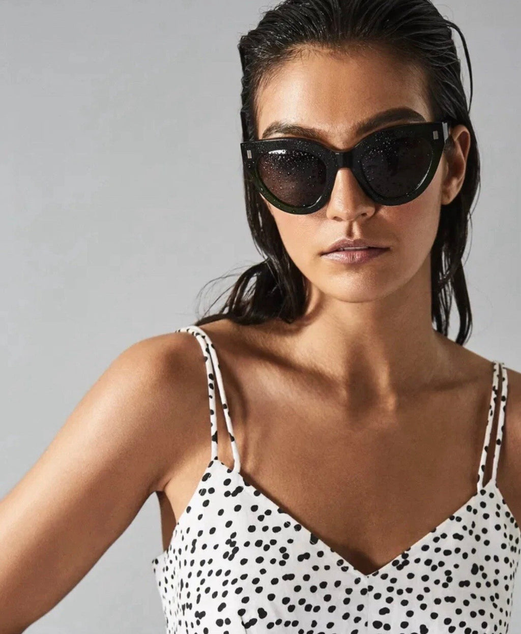 REISS Brinley Cotton Linen Micro Polka Dot Spaghetti Strap Playsuit Romper