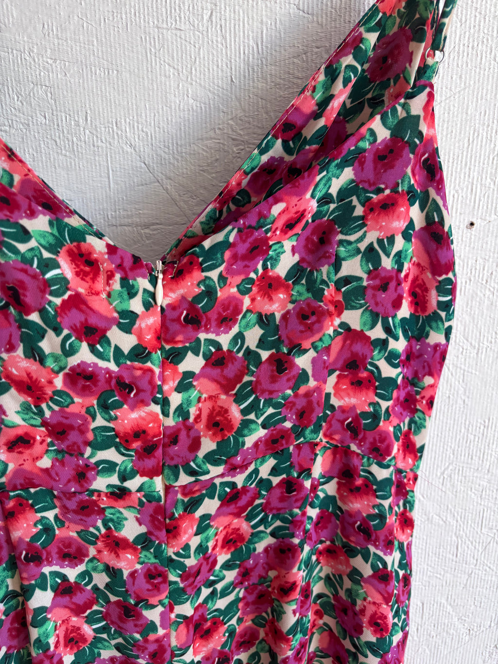 Olivia + James Pink Floral V Neck Ruffle Slit Ruched Spaghetti Strap Midi Dress