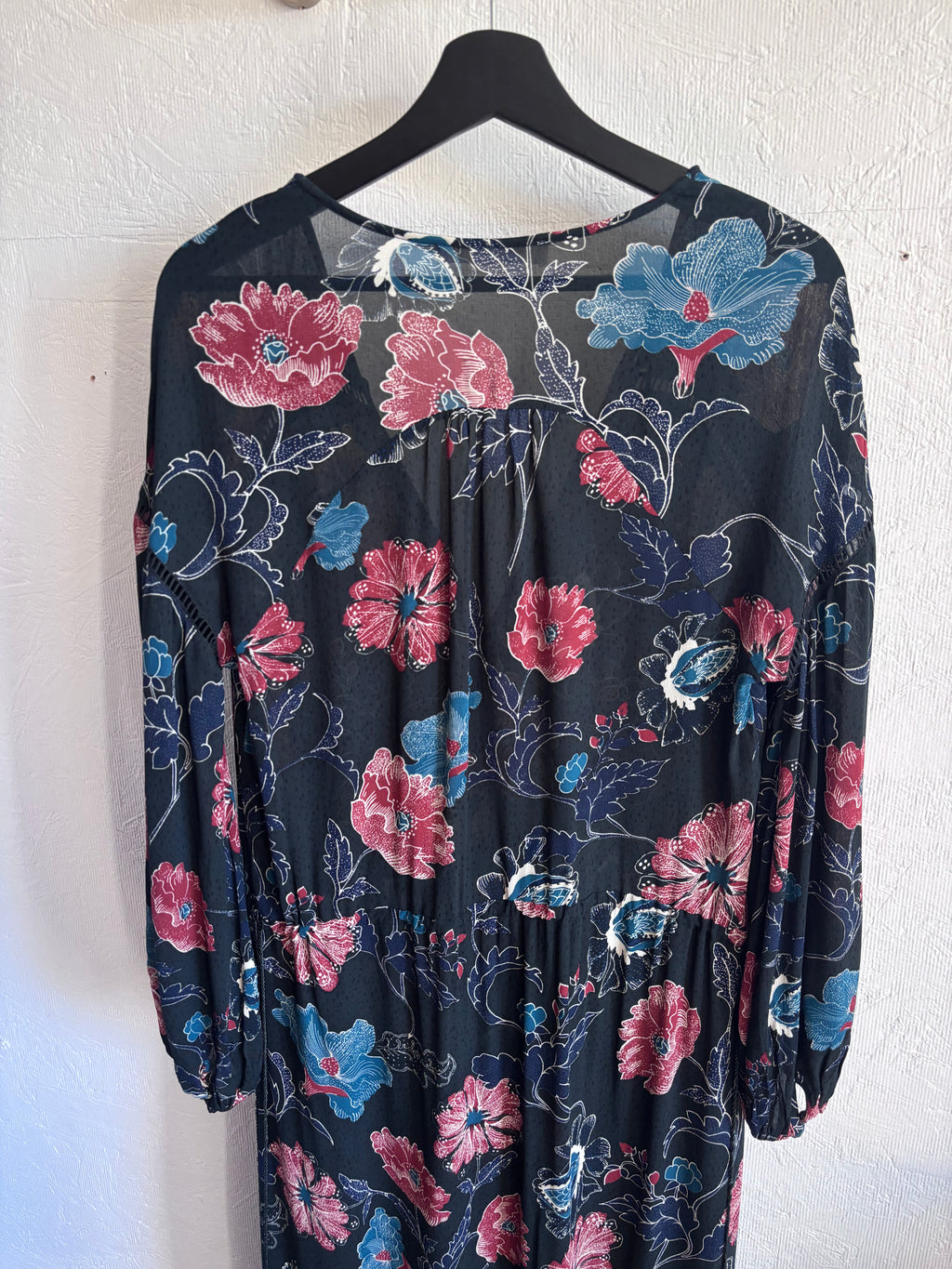 Revolve’s ASTR The Label Oversized Floral Boho Long Sleeve Hi Lo Tassel Drawstring Low Cut Maxi Dress