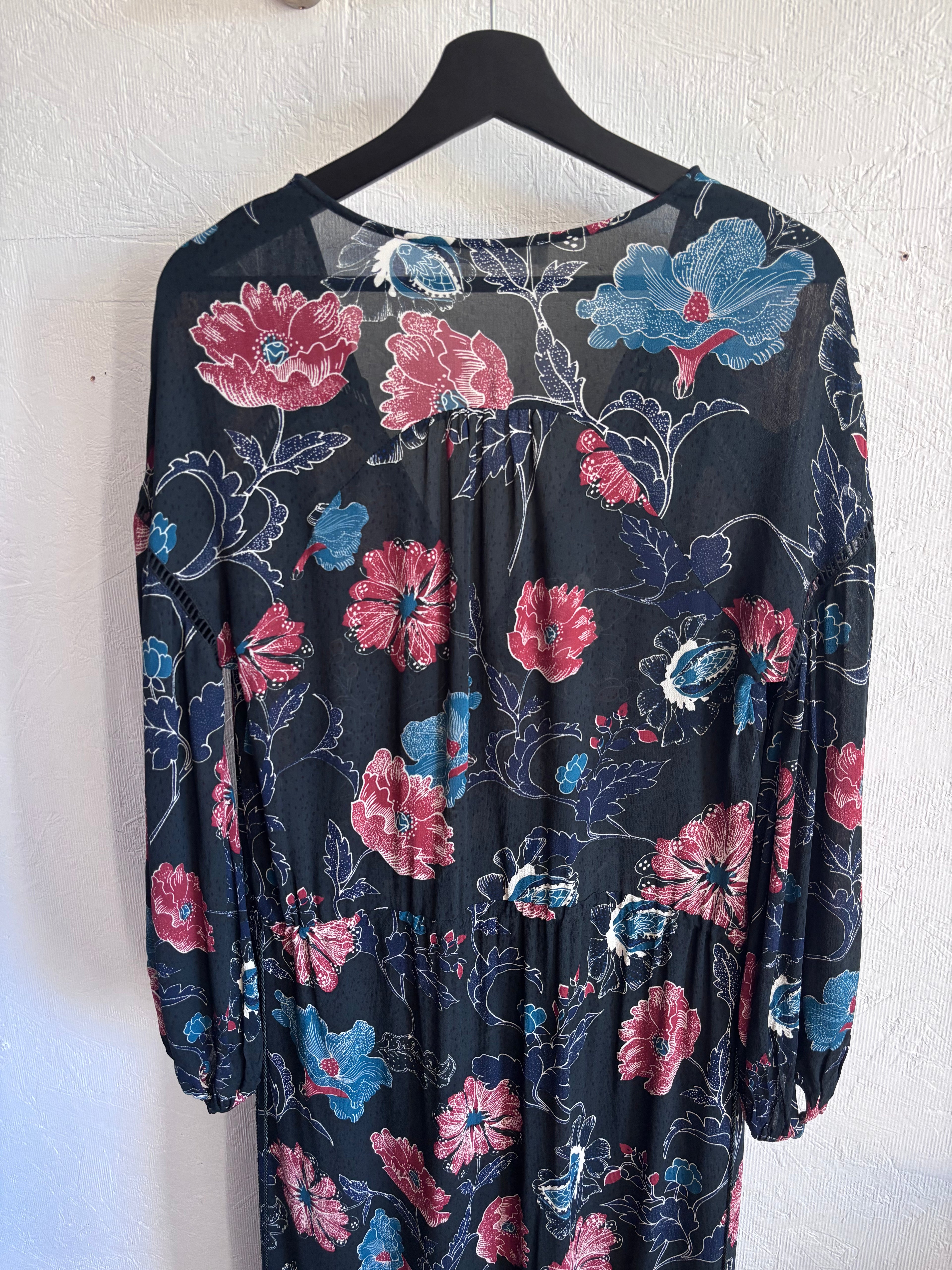 Revolve’s ASTR The Label Oversized Floral Boho Long Sleeve Hi Lo Tassel Drawstring Low Cut Maxi Dress
