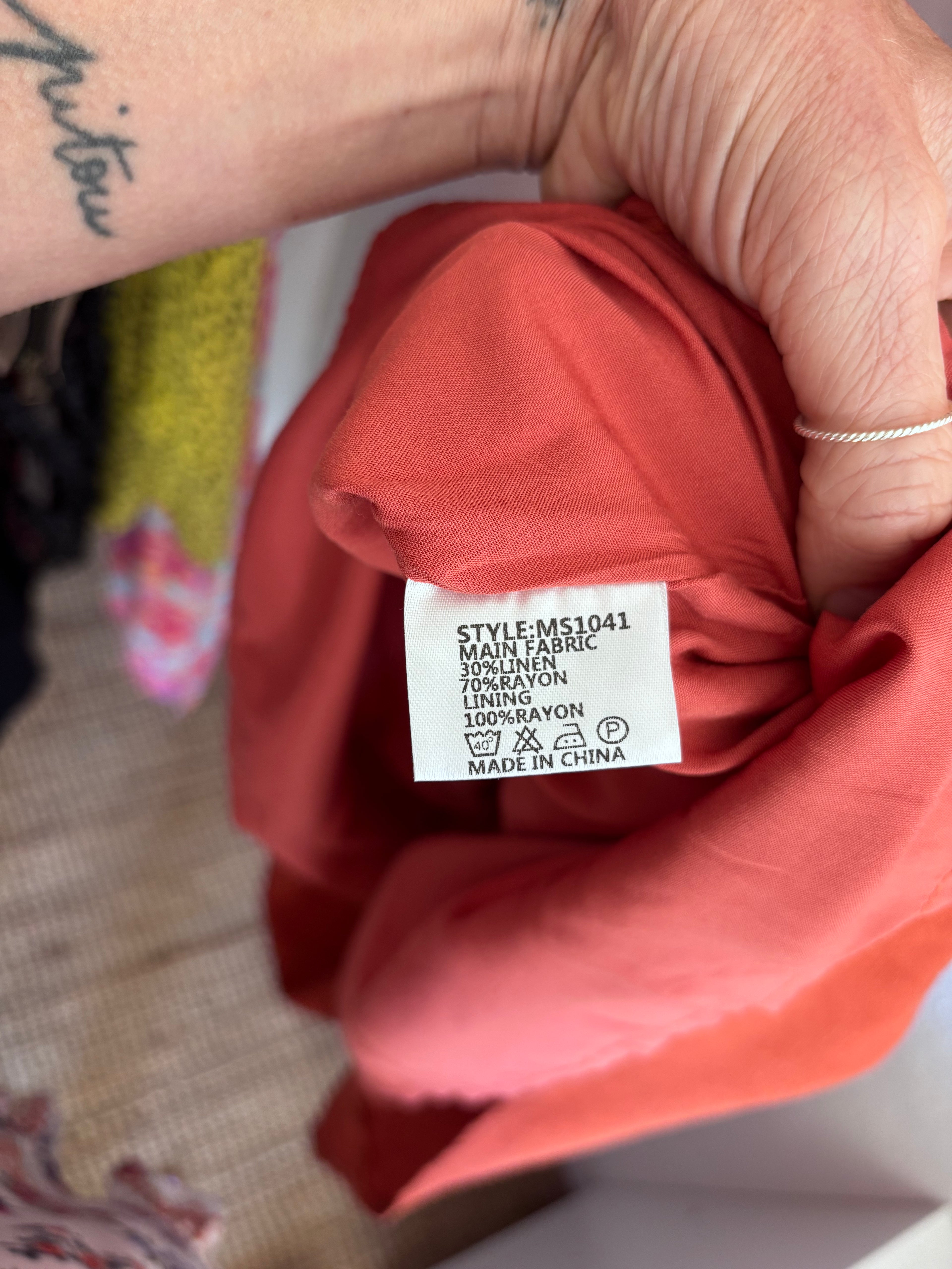 Revolve’s Madison The Label Burnt Orange Rust Linen Blend Puff Short Sleeve Button Down Midi Dress