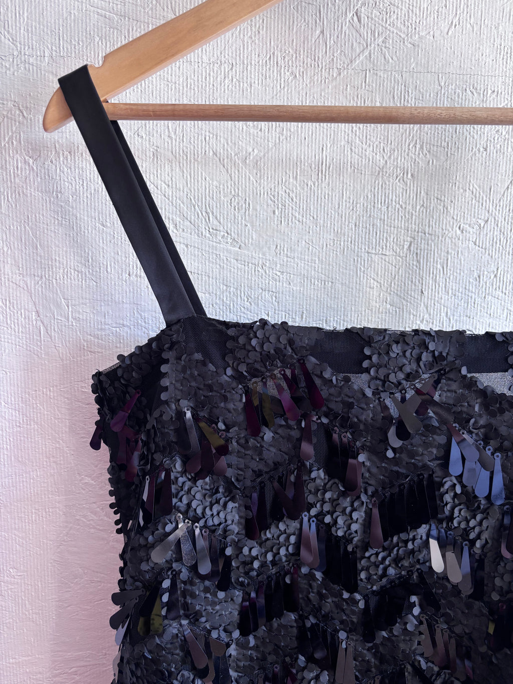 Zara Bloggers Fave Black Sequin Textured Spaghetti Strap Mini Slip Dress