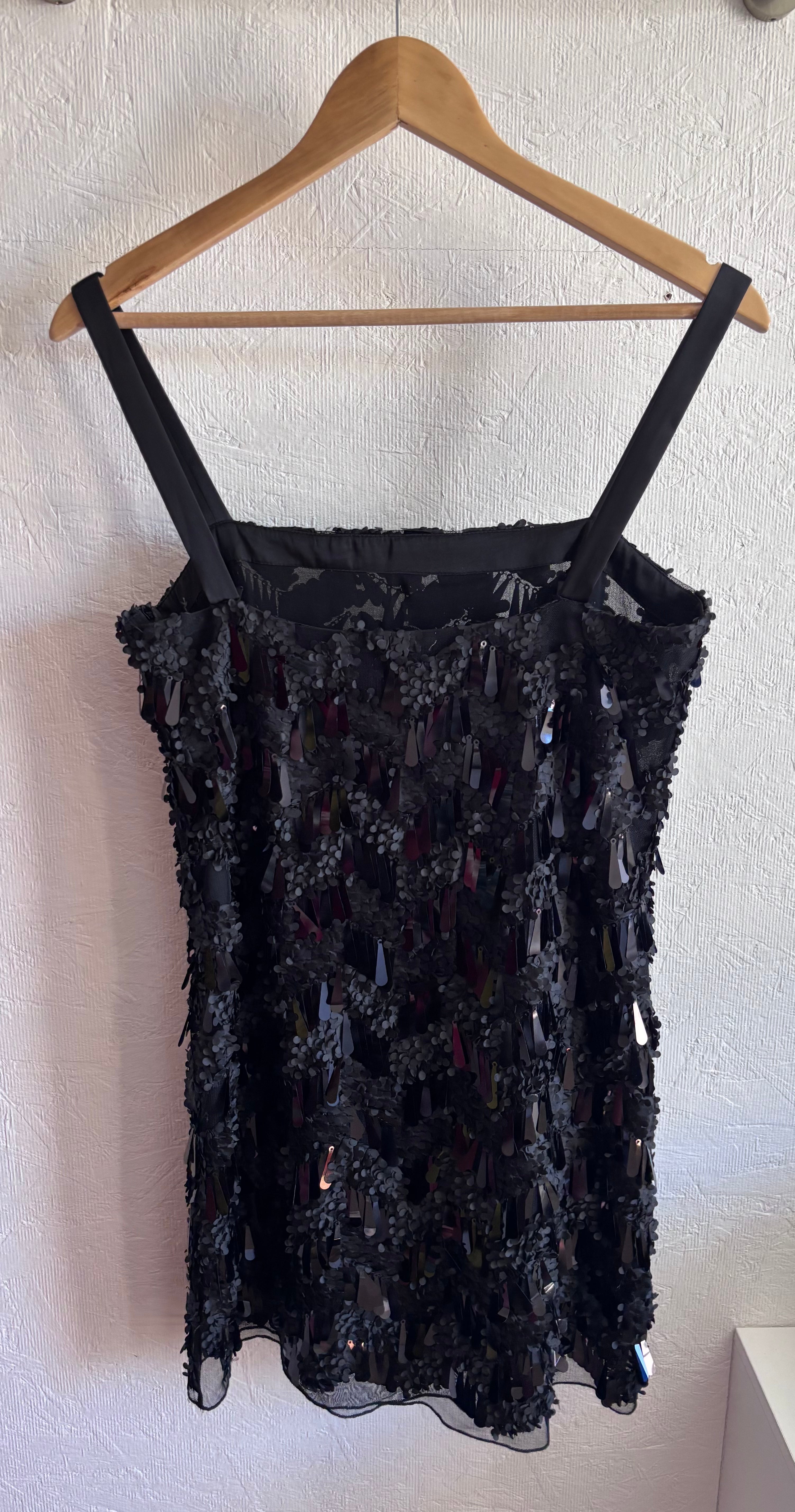 Zara Bloggers Fave Black Sequin Textured Spaghetti Strap Mini Slip Dress