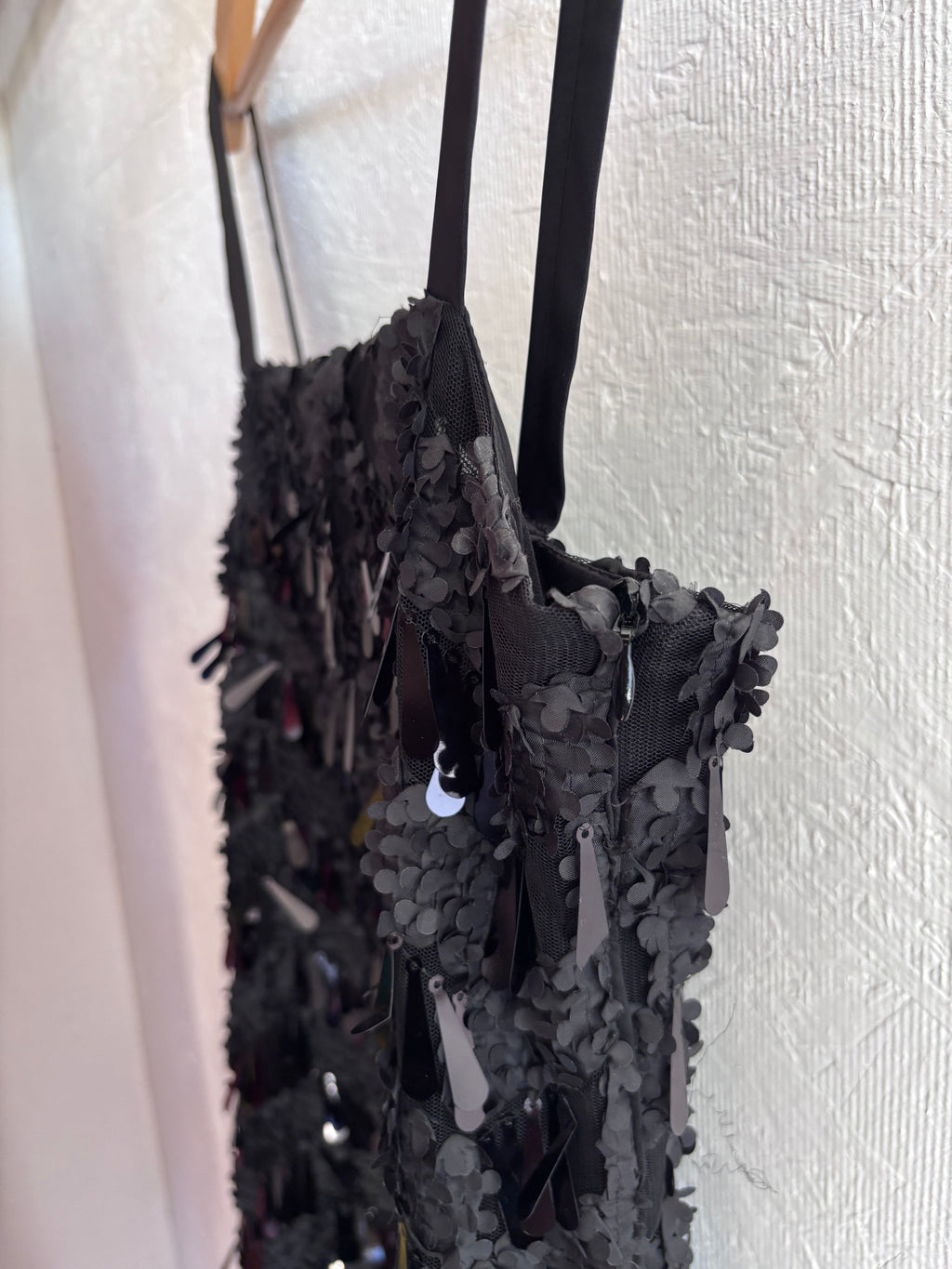 Zara Bloggers Fave Black Sequin Textured Spaghetti Strap Mini Slip Dress