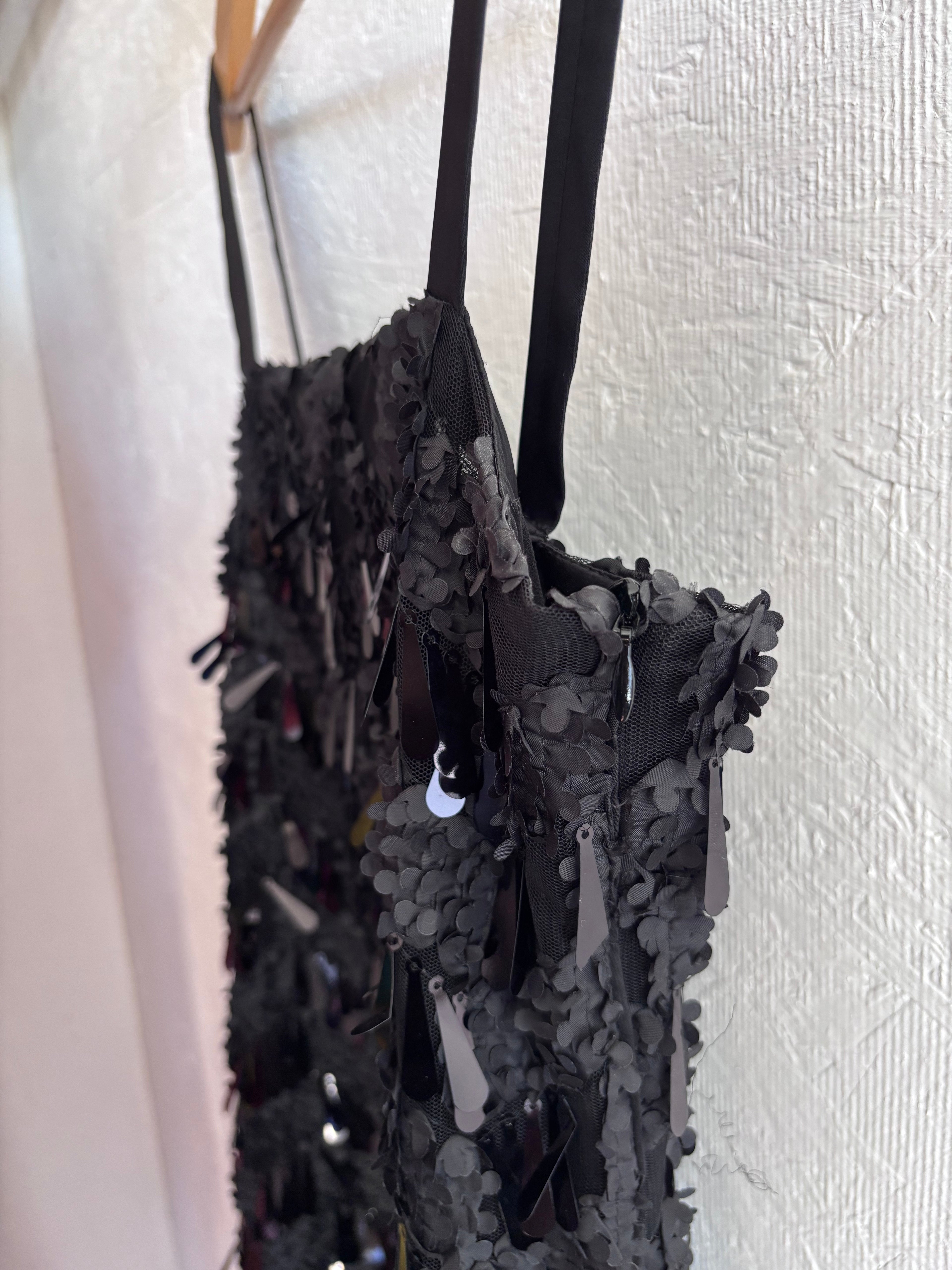 Zara Bloggers Fave Black Sequin Textured Spaghetti Strap Mini Slip Dress