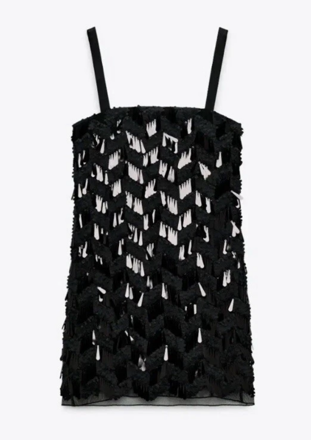 Zara Bloggers Fave Black Sequin Textured Spaghetti Strap Mini Slip Dress