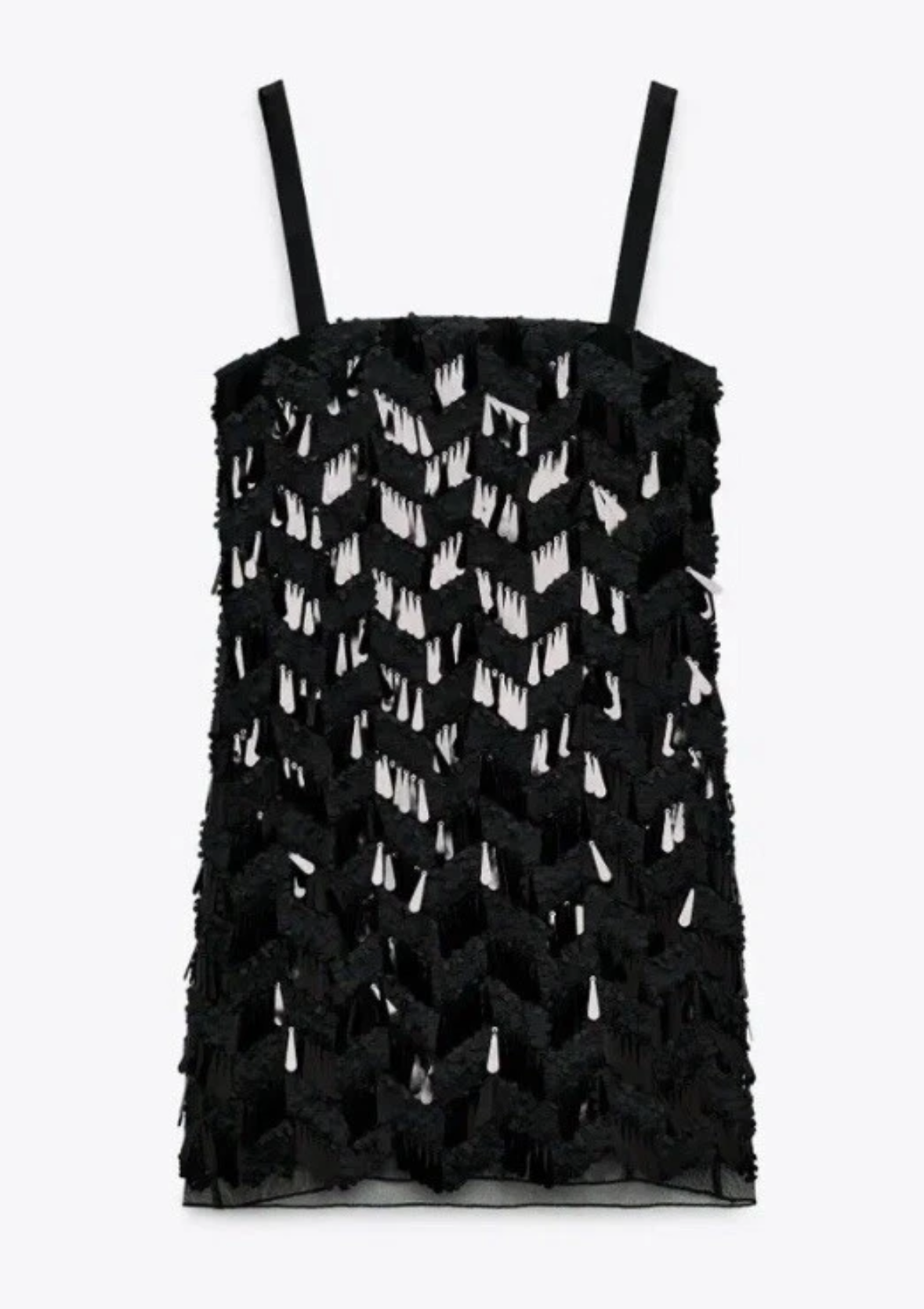 Zara Bloggers Fave Black Sequin Textured Spaghetti Strap Mini Slip Dress