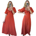 Revolve’s Madison The Label Burnt Orange Rust Linen Blend Puff Short Sleeve Button Down Midi Dress