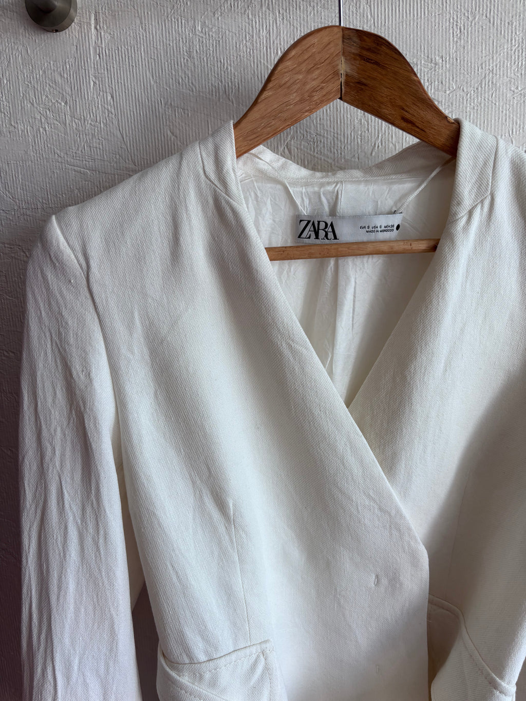 Zara White Oyster Linen Blend Minimalist Belted Jacket