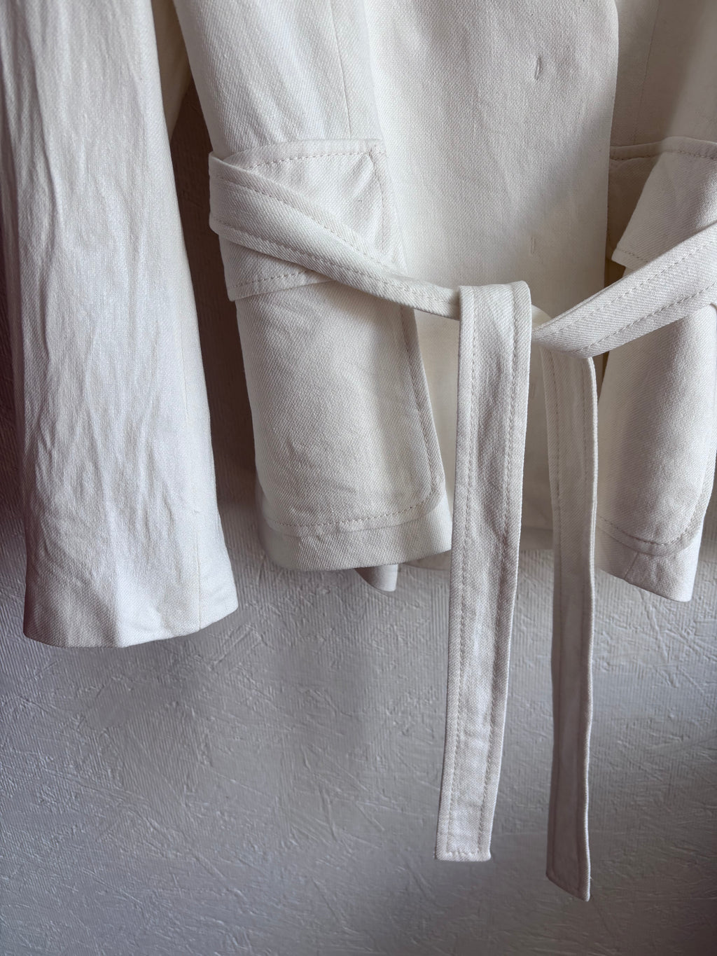 Zara White Oyster Linen Blend Minimalist Belted Jacket