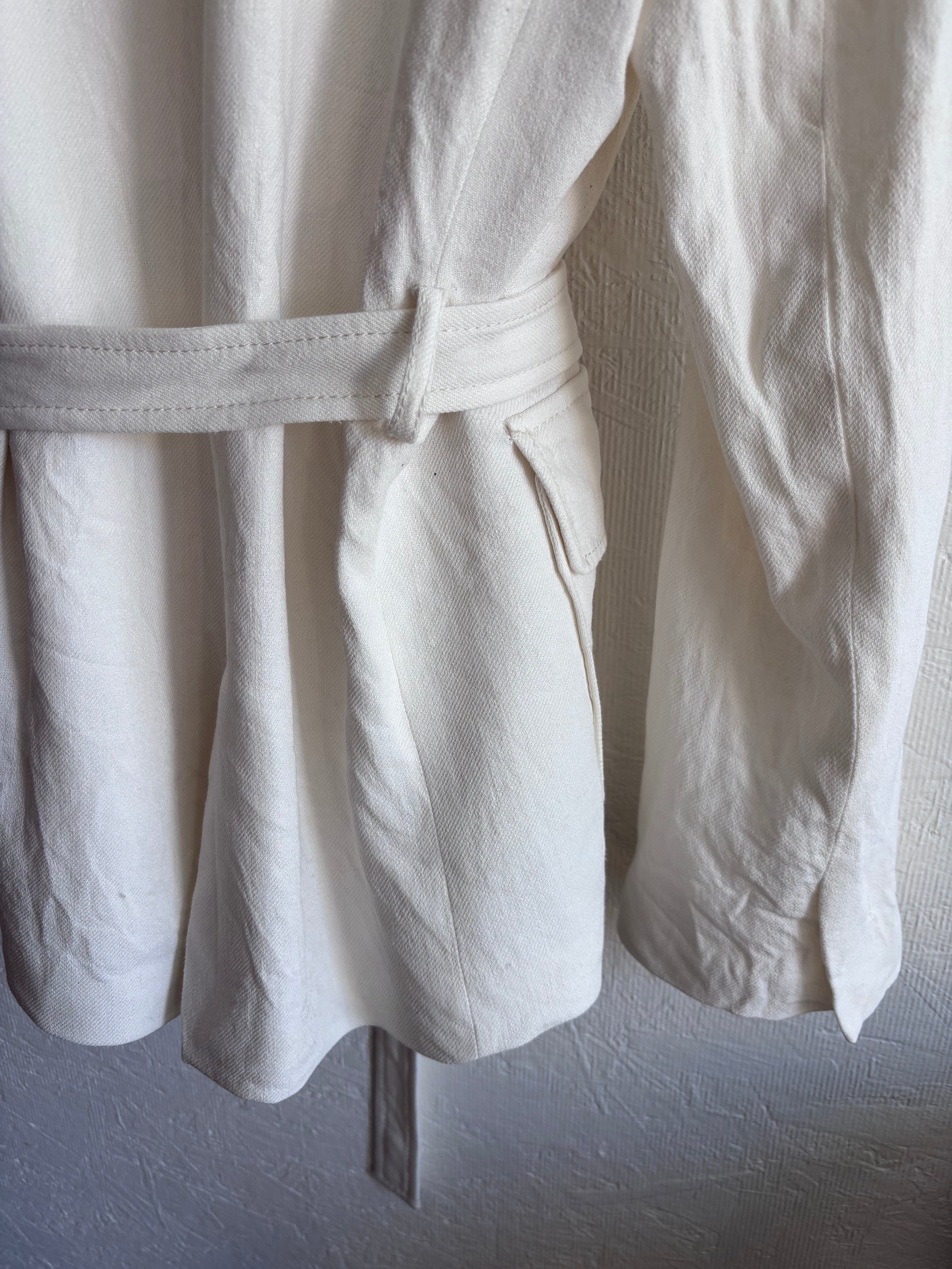 Zara White Oyster Linen Blend Minimalist Belted Jacket