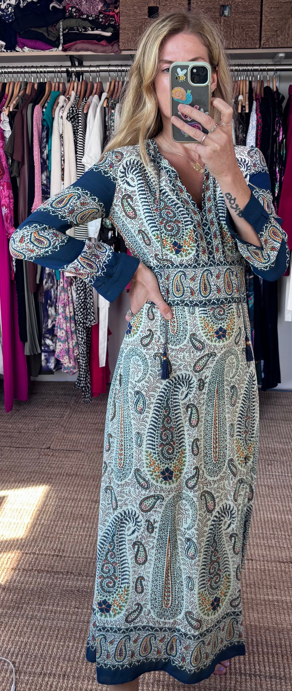 ETRO Mosaic Paisley Print Tassel Long Sleeve Maxi Boho Dress