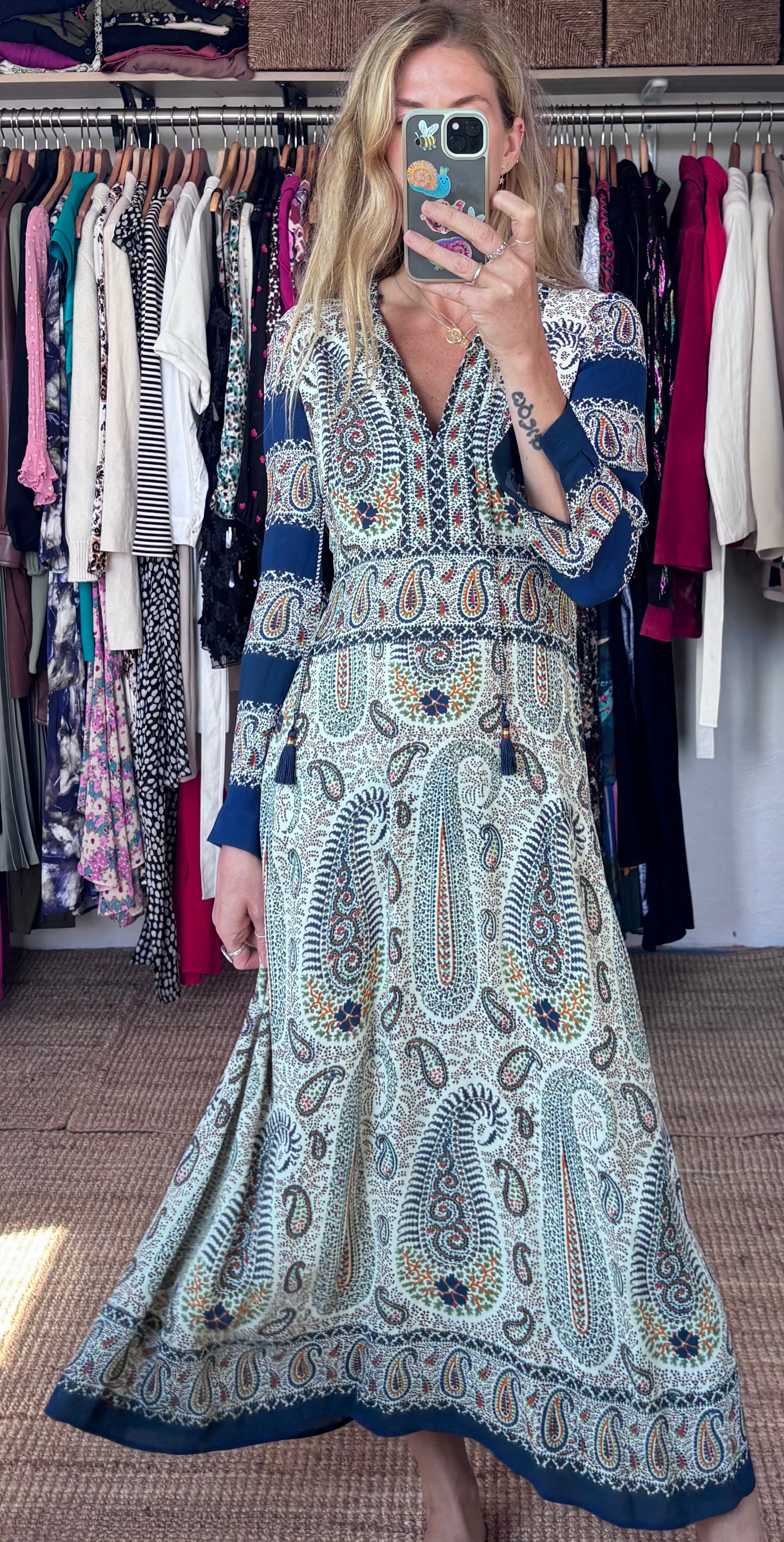 ETRO Mosaic Paisley Print Tassel Long Sleeve Maxi Boho Dress