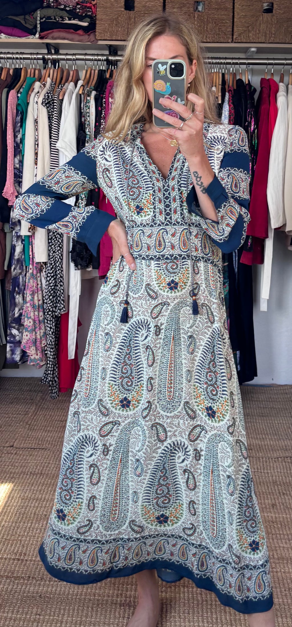 ETRO Mosaic Paisley Print Tassel Long Sleeve Maxi Boho Dress