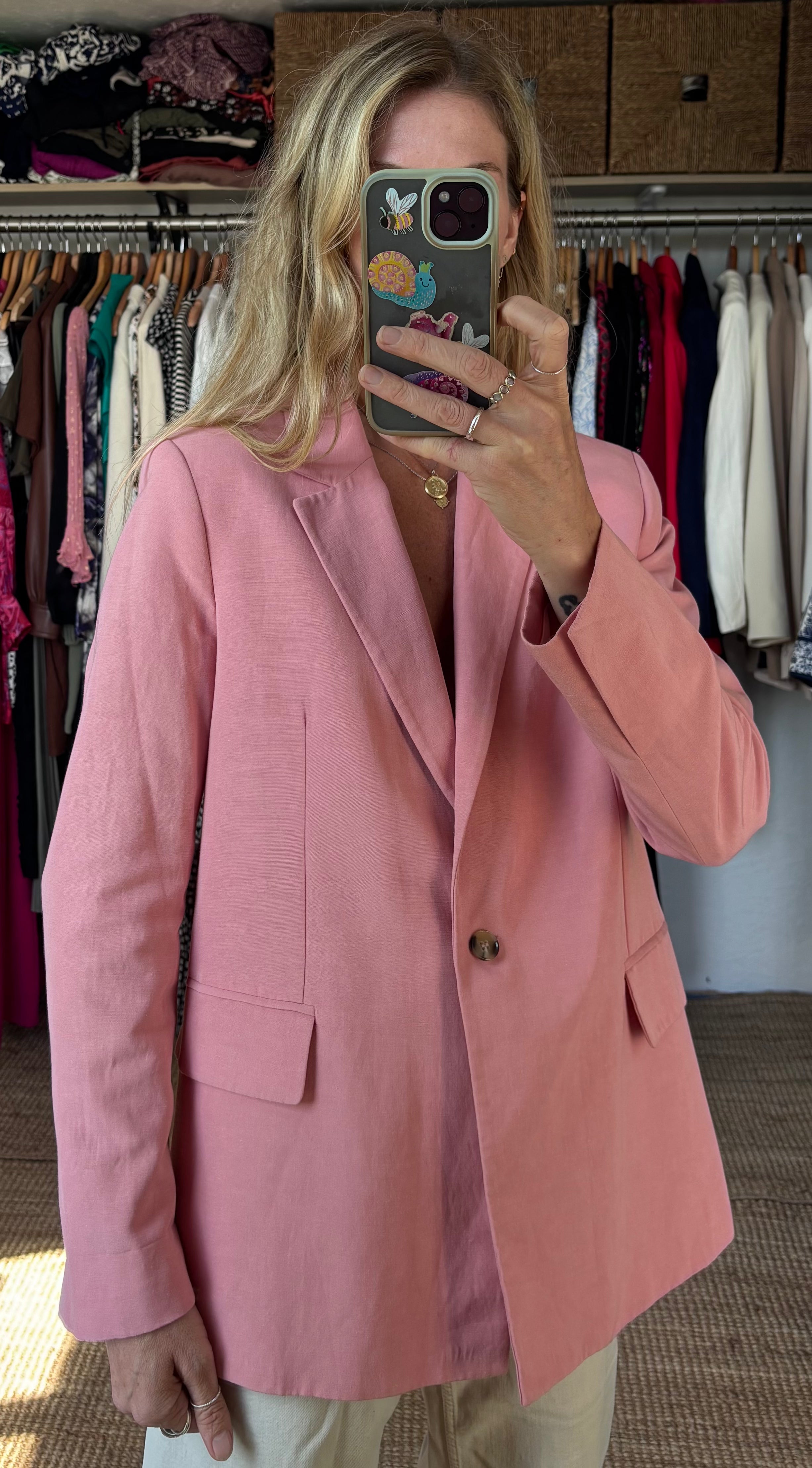 Zara Blush Rose Pink Oversized Linen Blend Single Button Tailored Blazer Jacket