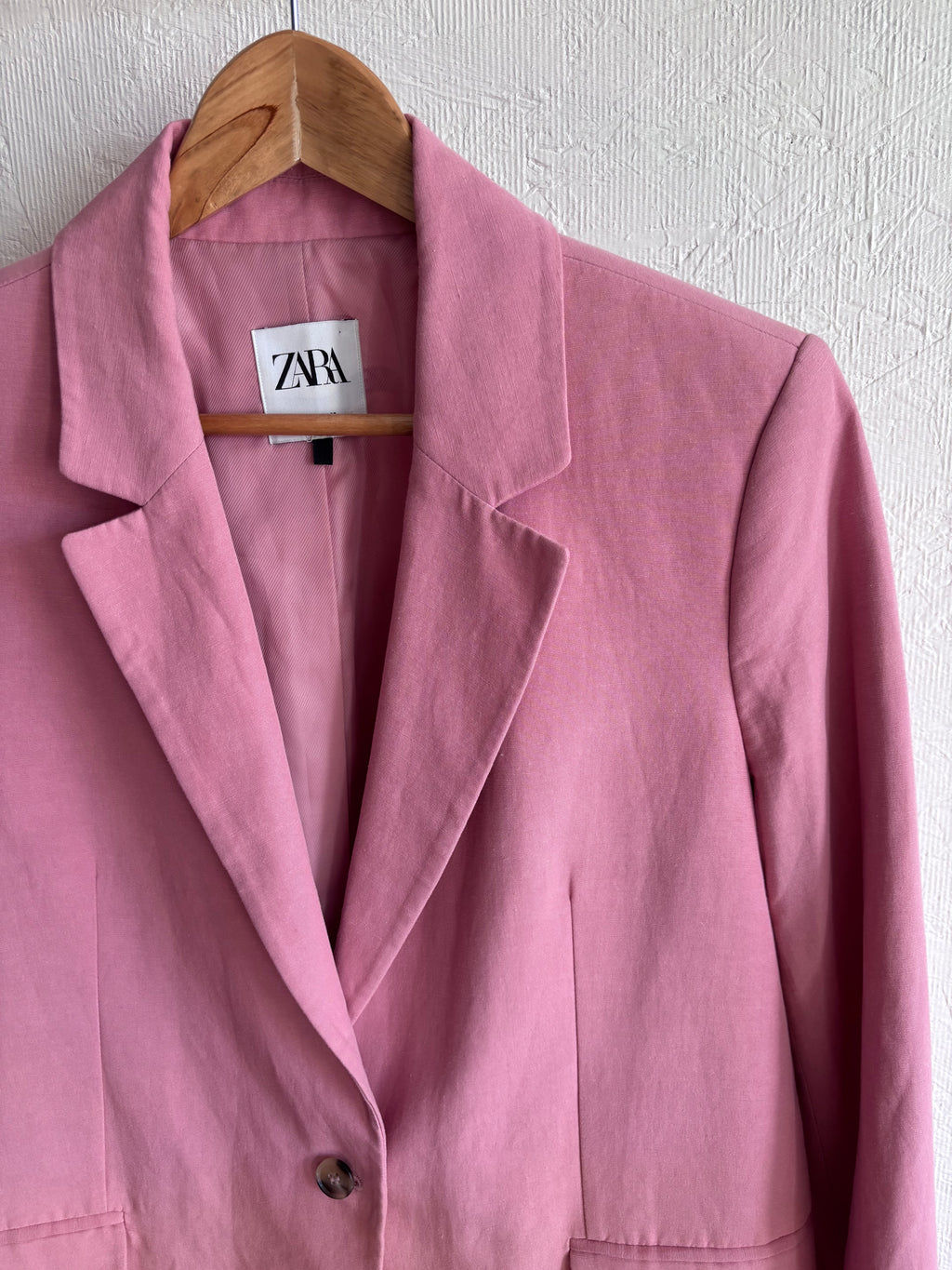 Zara Blush Rose Pink Oversized Linen Blend Single Button Tailored Blazer Jacket