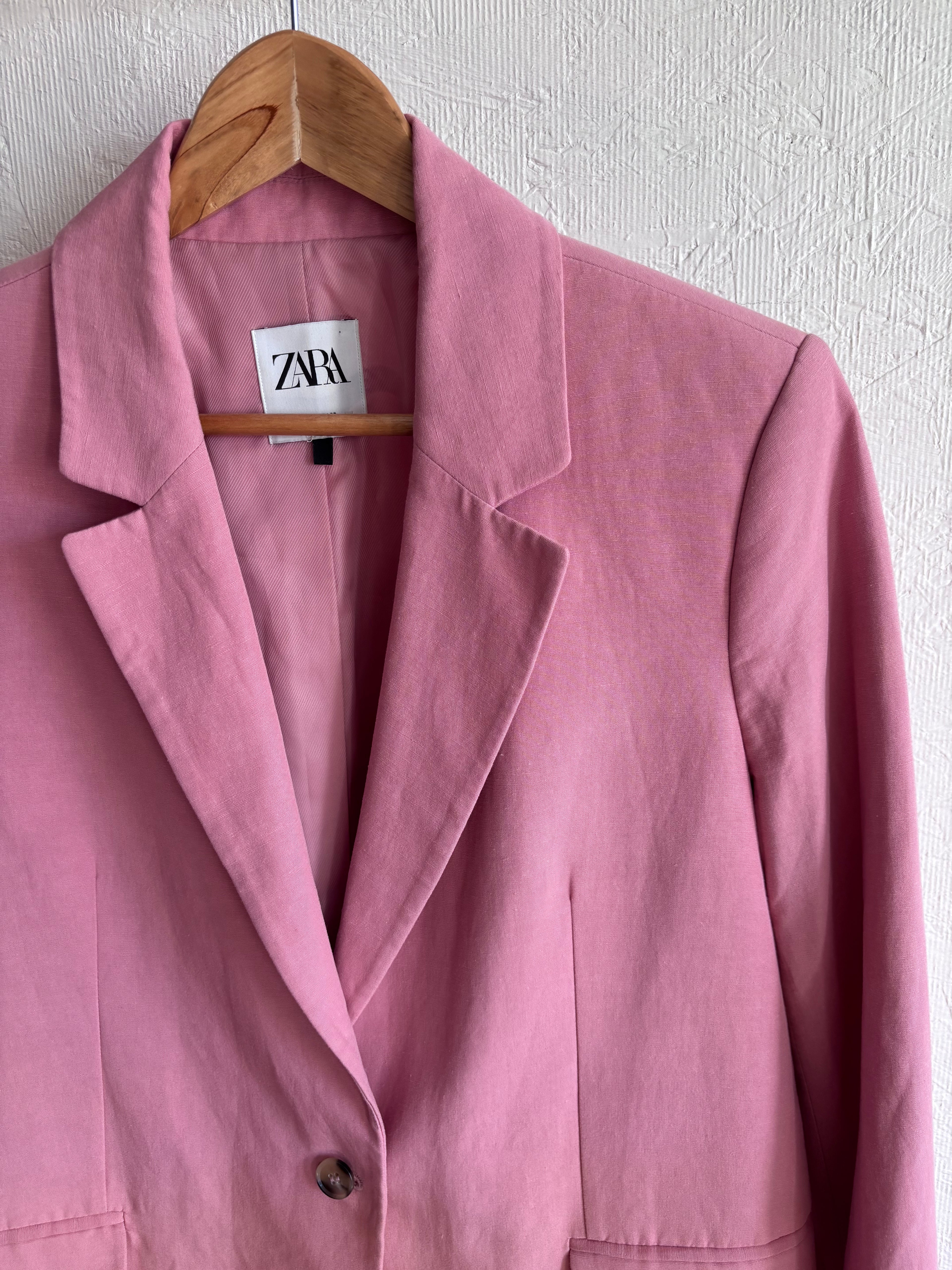 Zara Blush Rose Pink Oversized Linen Blend Single Button Tailored Blazer Jacket