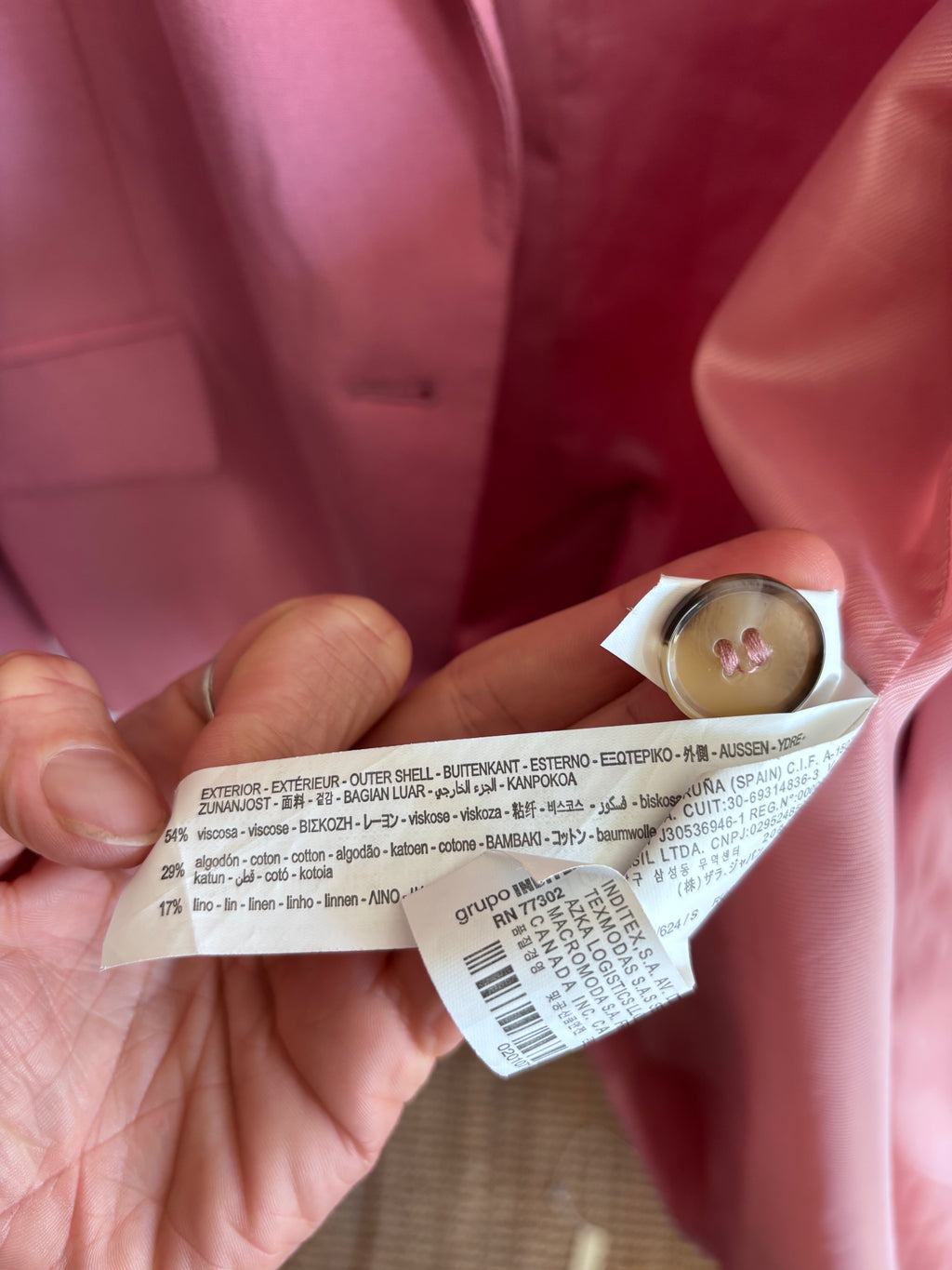 Zara Blush Rose Pink Oversized Linen Blend Single Button Tailored Blazer Jacket