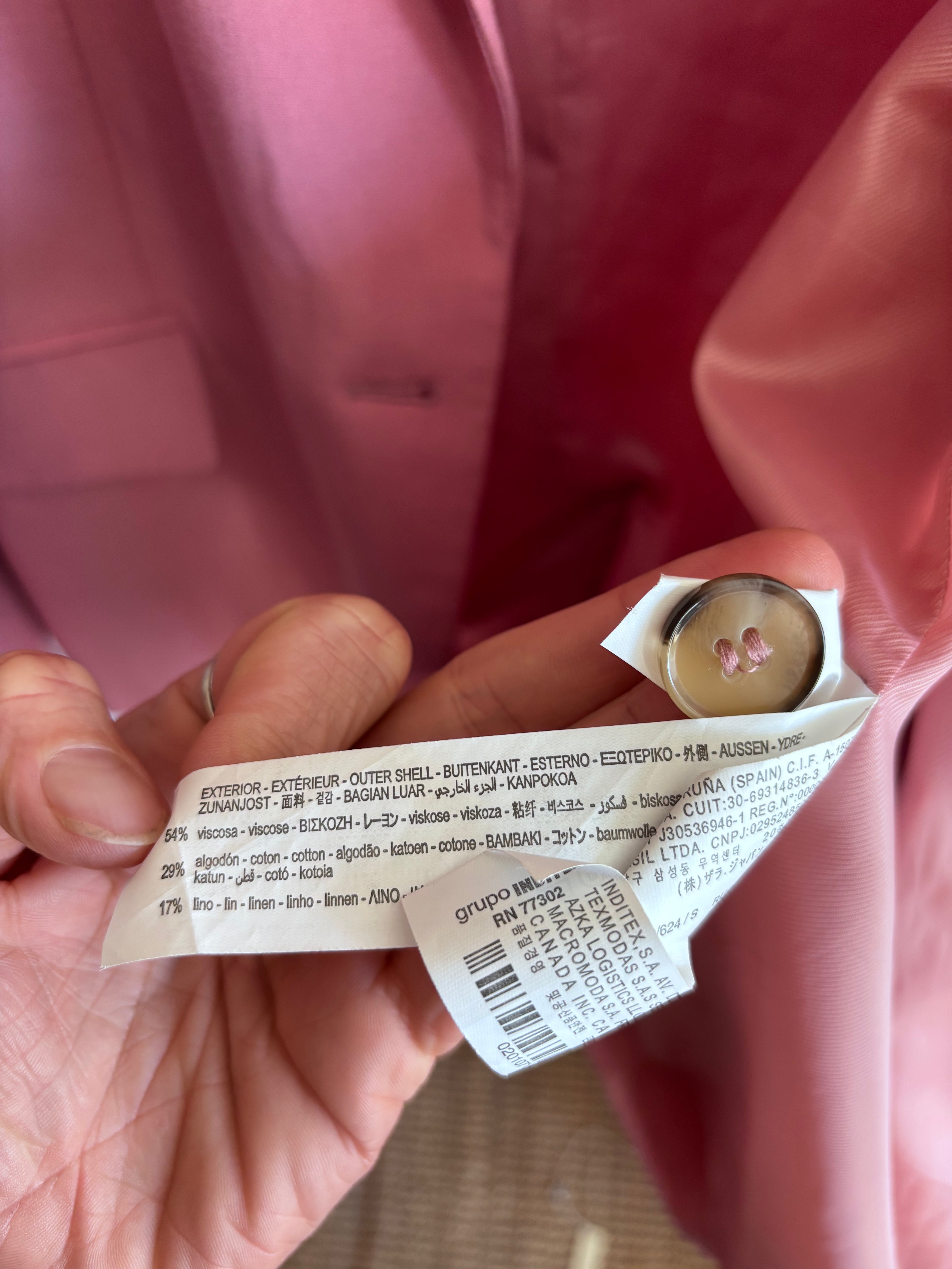 Zara Blush Rose Pink Oversized Linen Blend Single Button Tailored Blazer Jacket