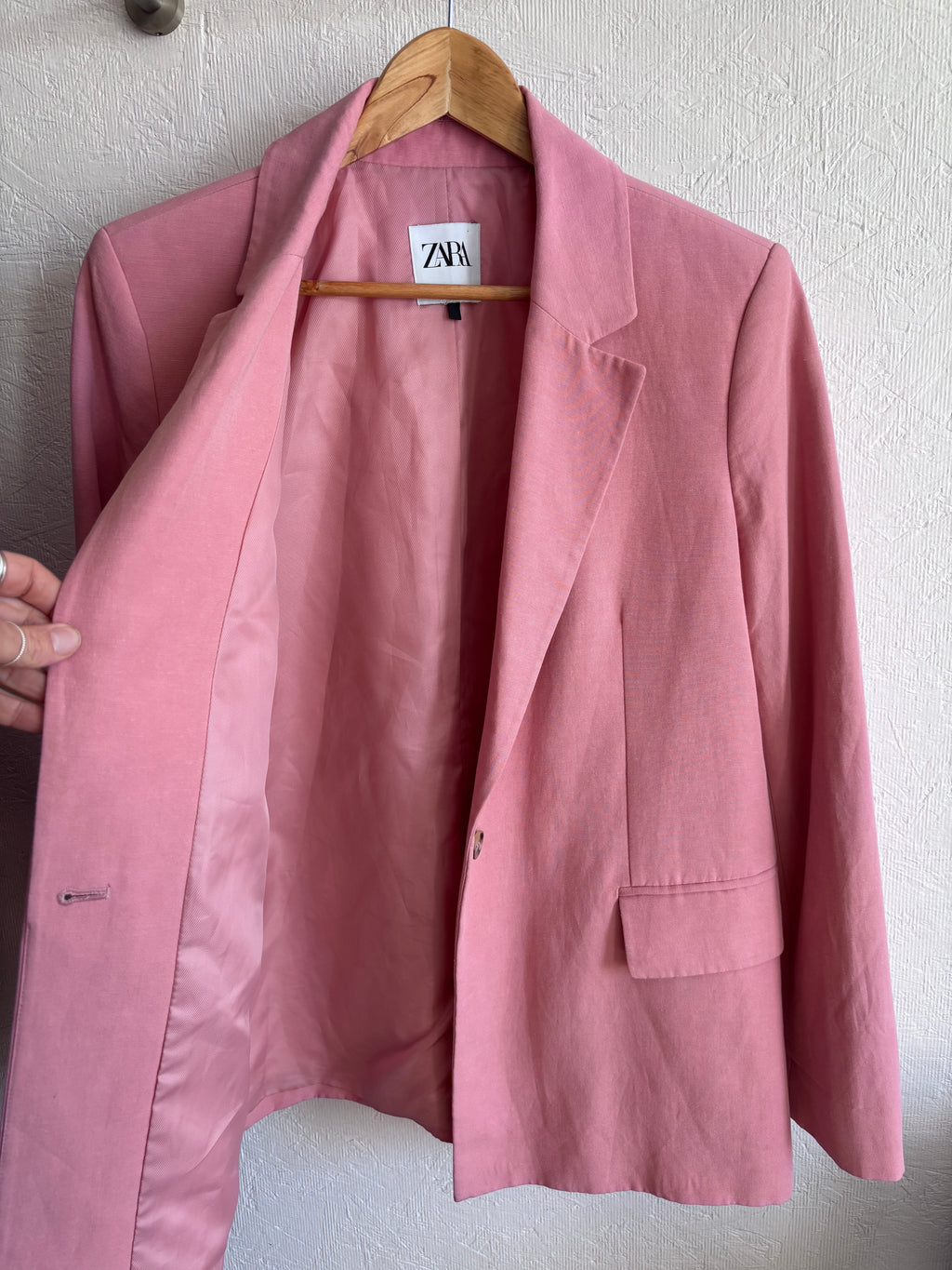 Zara Blush Rose Pink Oversized Linen Blend Single Button Tailored Blazer Jacket