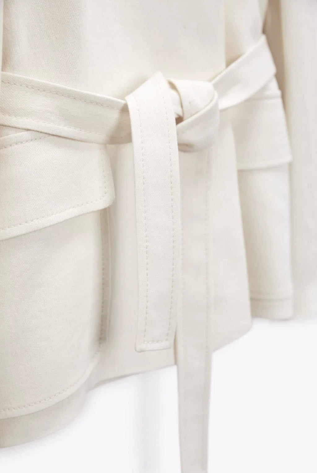 Zara White Oyster Linen Blend Minimalist Belted Jacket