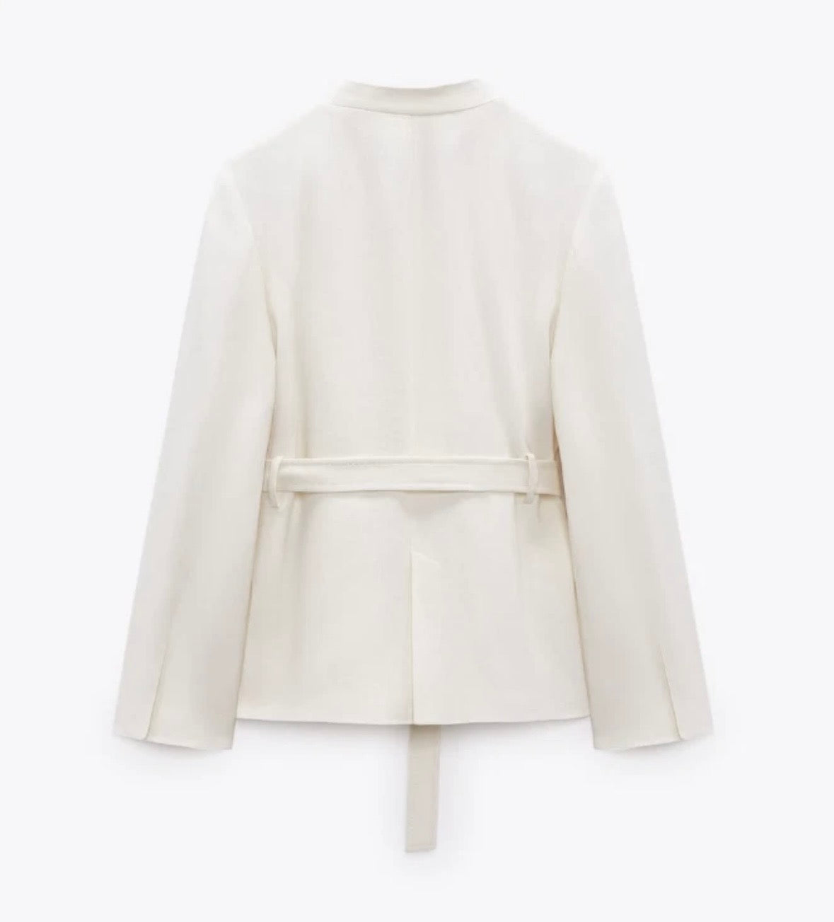 Zara White Oyster Linen Blend Minimalist Belted Jacket