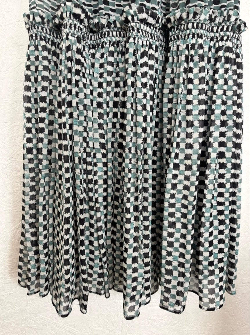 Proenza Schouler Silk Long Ruffle Raw Edge Hem Mock Neck A Line Maxi Dress