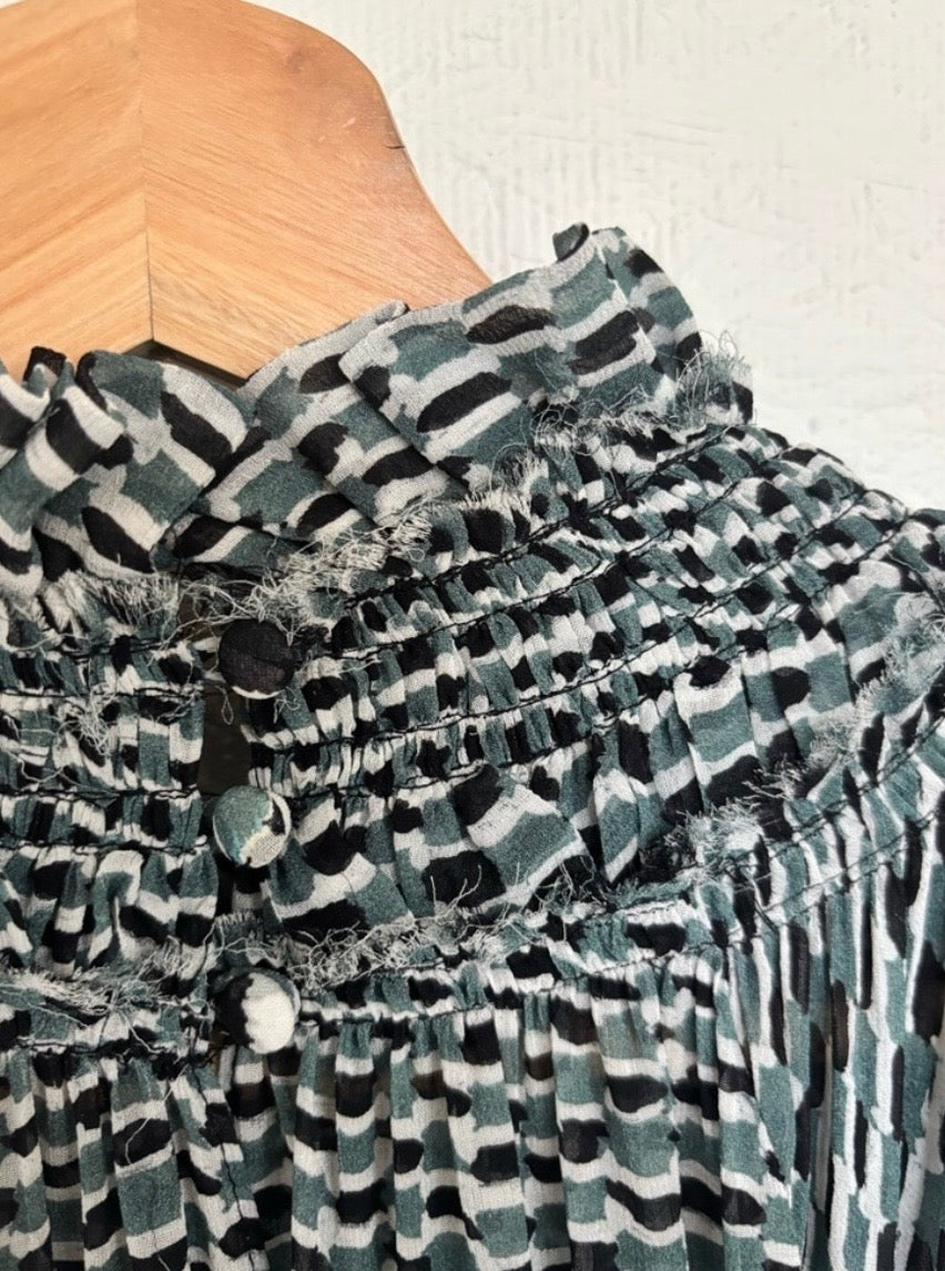 Proenza Schouler Silk Long Ruffle Raw Edge Hem Mock Neck A Line Maxi Dress