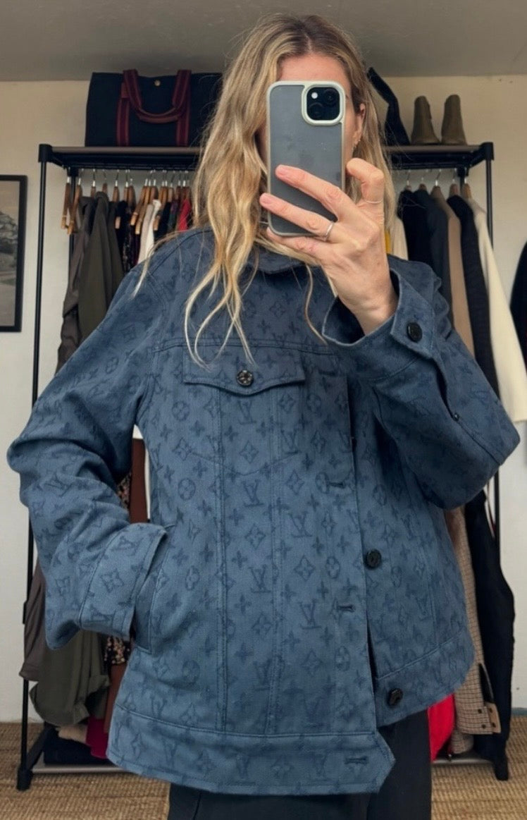Authentic 2019 Louis Vuitton Blue Monogram Denim Button Front Trucker Jacket