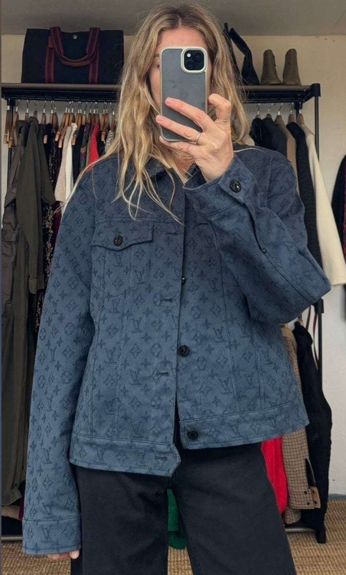 Authentic 2019 Louis Vuitton Blue Monogram Denim Button Front Trucker Jacket