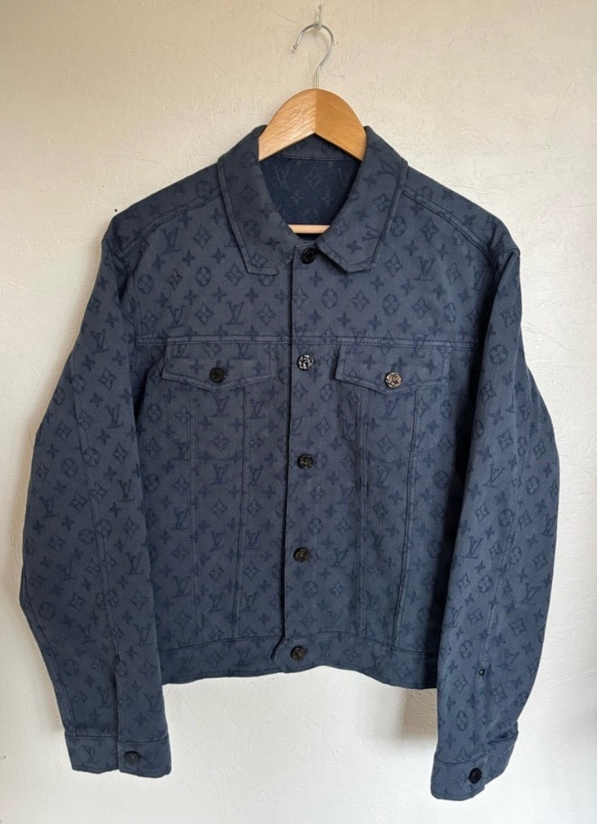 Authentic 2019 Louis Vuitton Blue Monogram Denim Button Front Trucker Jacket
