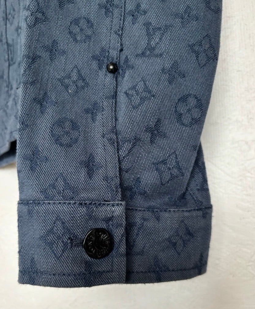 Authentic 2019 Louis Vuitton Blue Monogram Denim Button Front Trucker Jacket