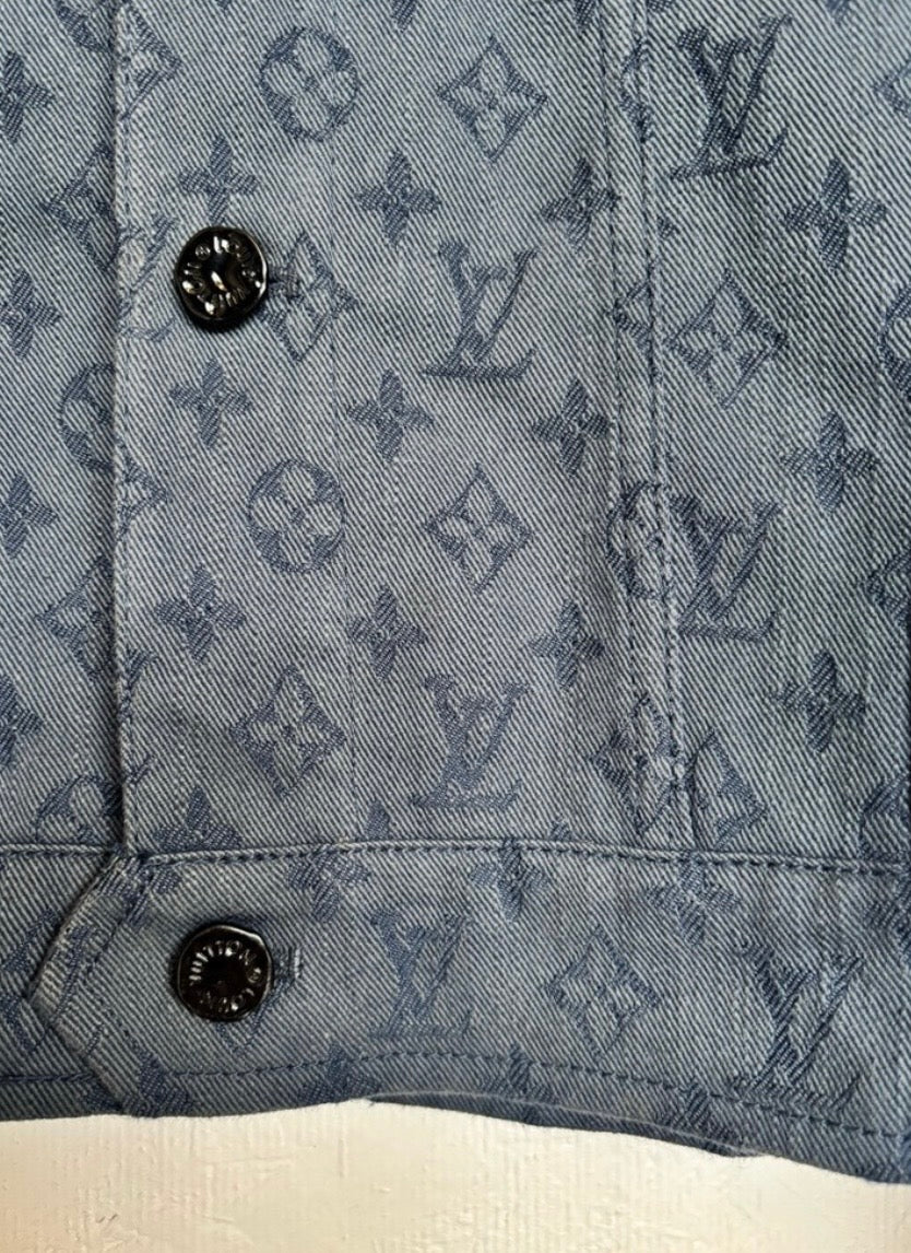 Authentic 2019 Louis Vuitton Blue Monogram Denim Button Front Trucker Jacket