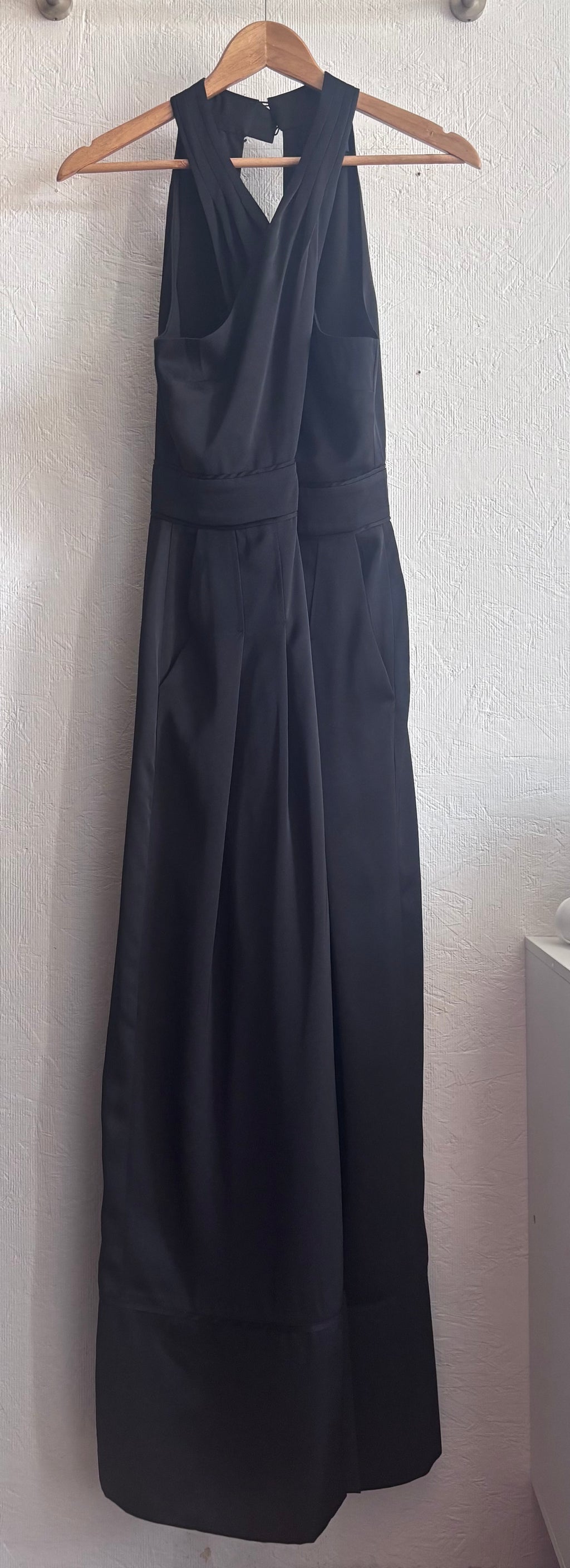 French Connection Harlow Halter Satin Cross Neck Wide Leg Palazzo Jumpsuit