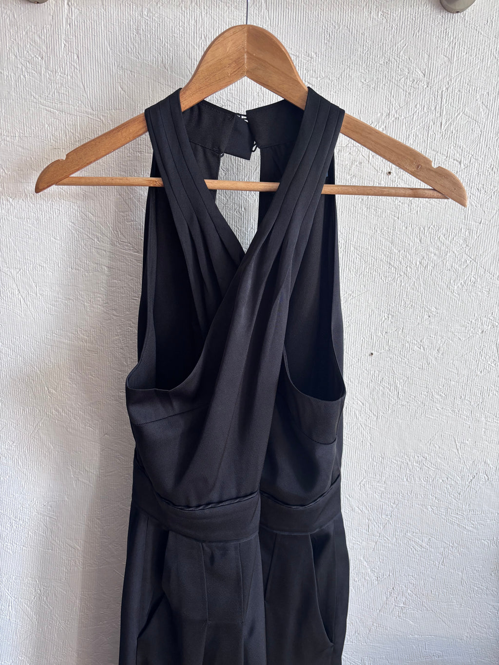 French Connection Harlow Halter Satin Cross Neck Wide Leg Palazzo Jumpsuit