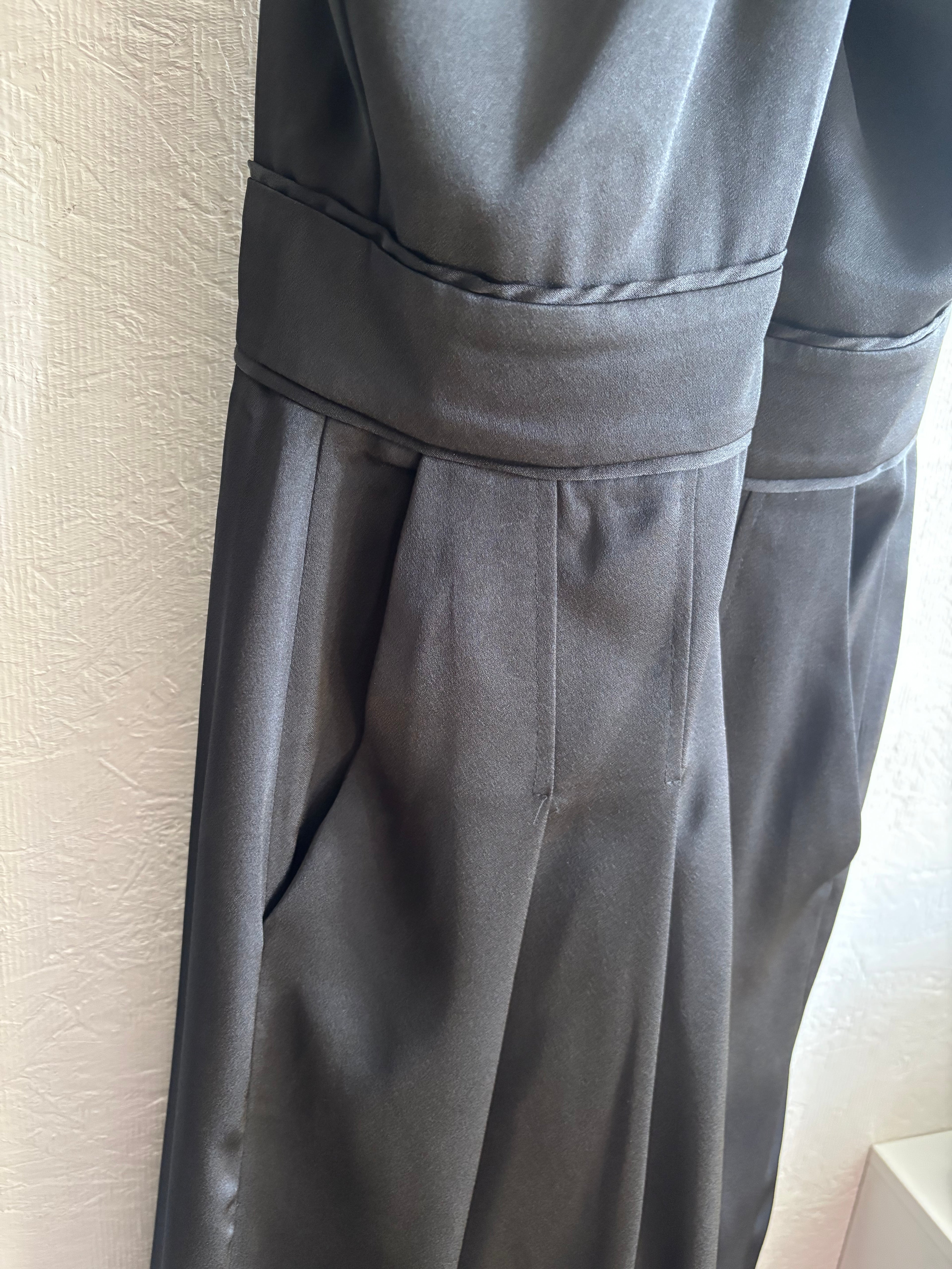 French Connection Harlow Halter Satin Cross Neck Wide Leg Palazzo Jumpsuit