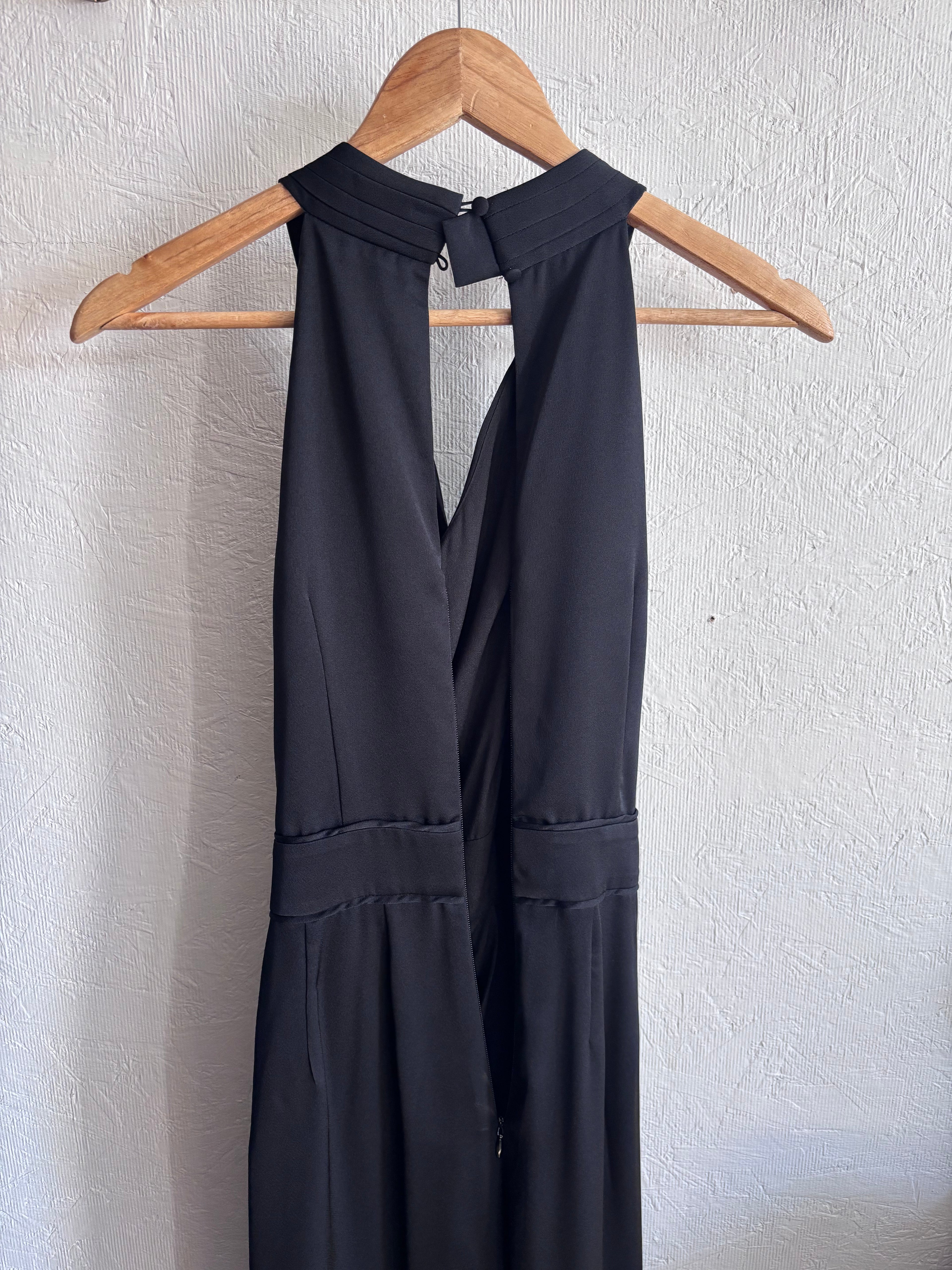 French Connection Harlow Halter Satin Cross Neck Wide Leg Palazzo Jumpsuit
