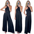 French Connection Harlow Halter Satin Cross Neck Wide Leg Palazzo Jumpsuit