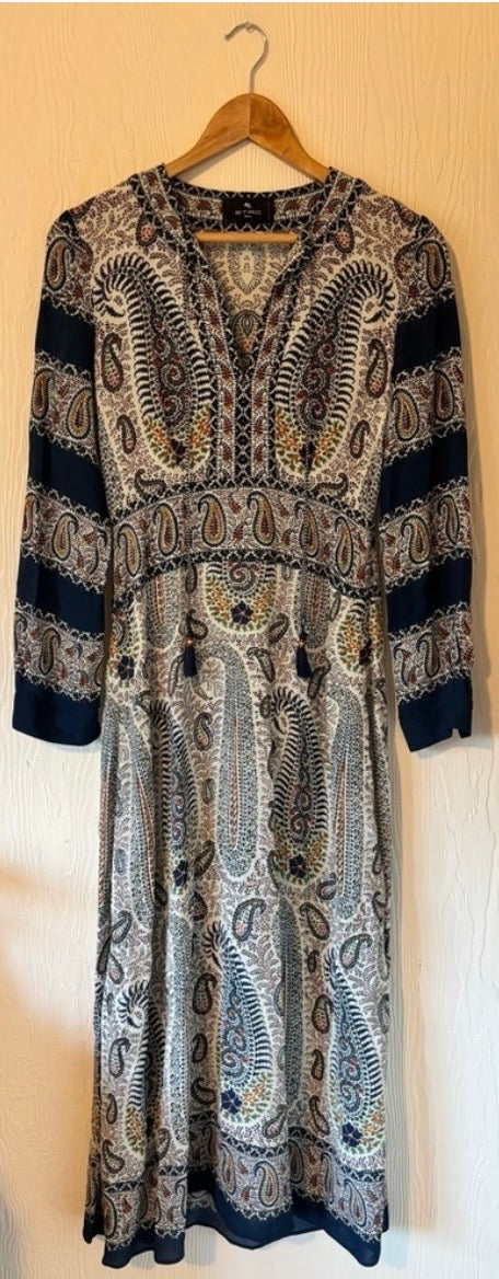 ETRO Mosaic Paisley Print Tassel Long Sleeve Maxi Boho Dress
